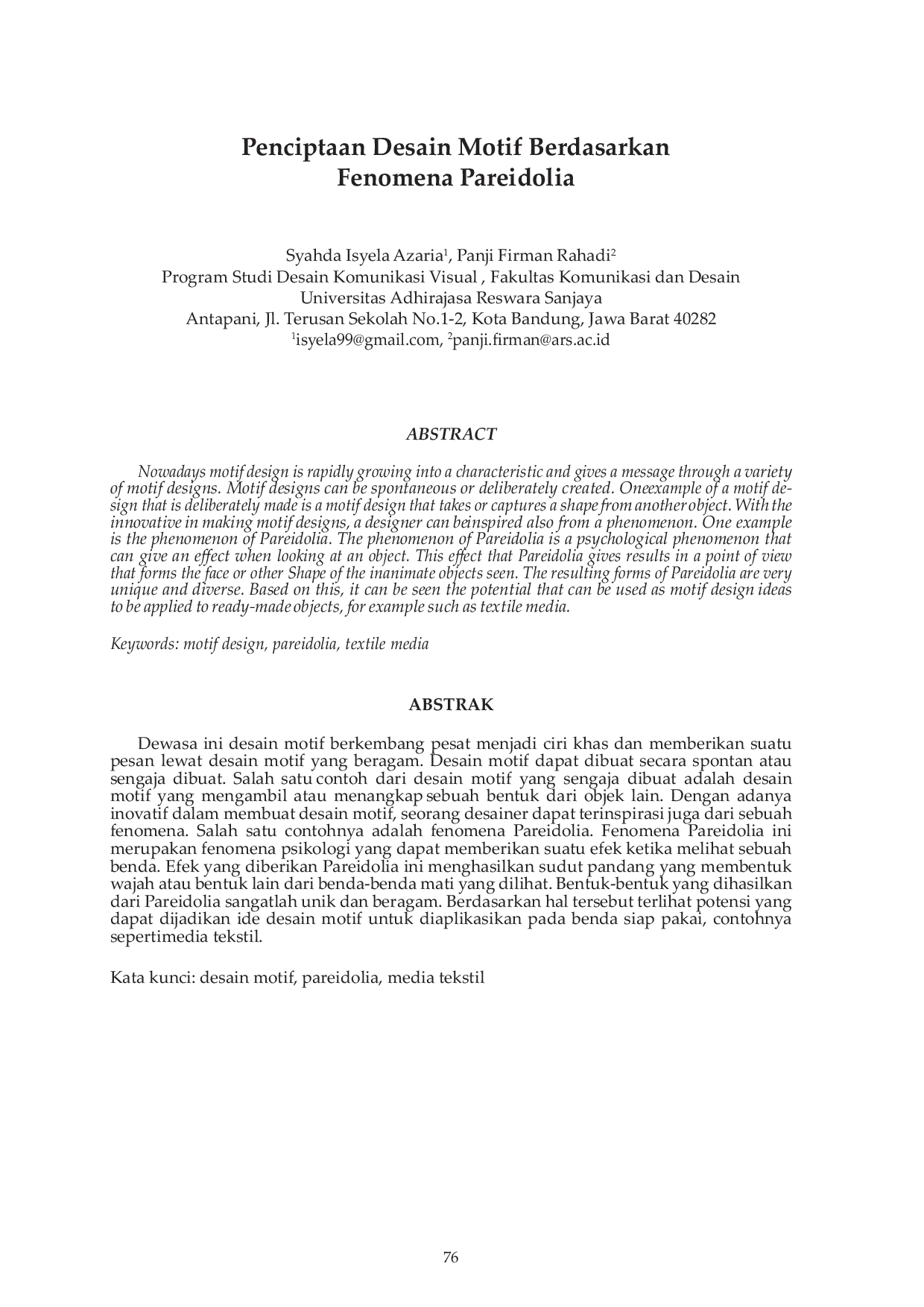 JURIS Penciptaan Desain Motif Berdasarkan Fenomena Pareidolia