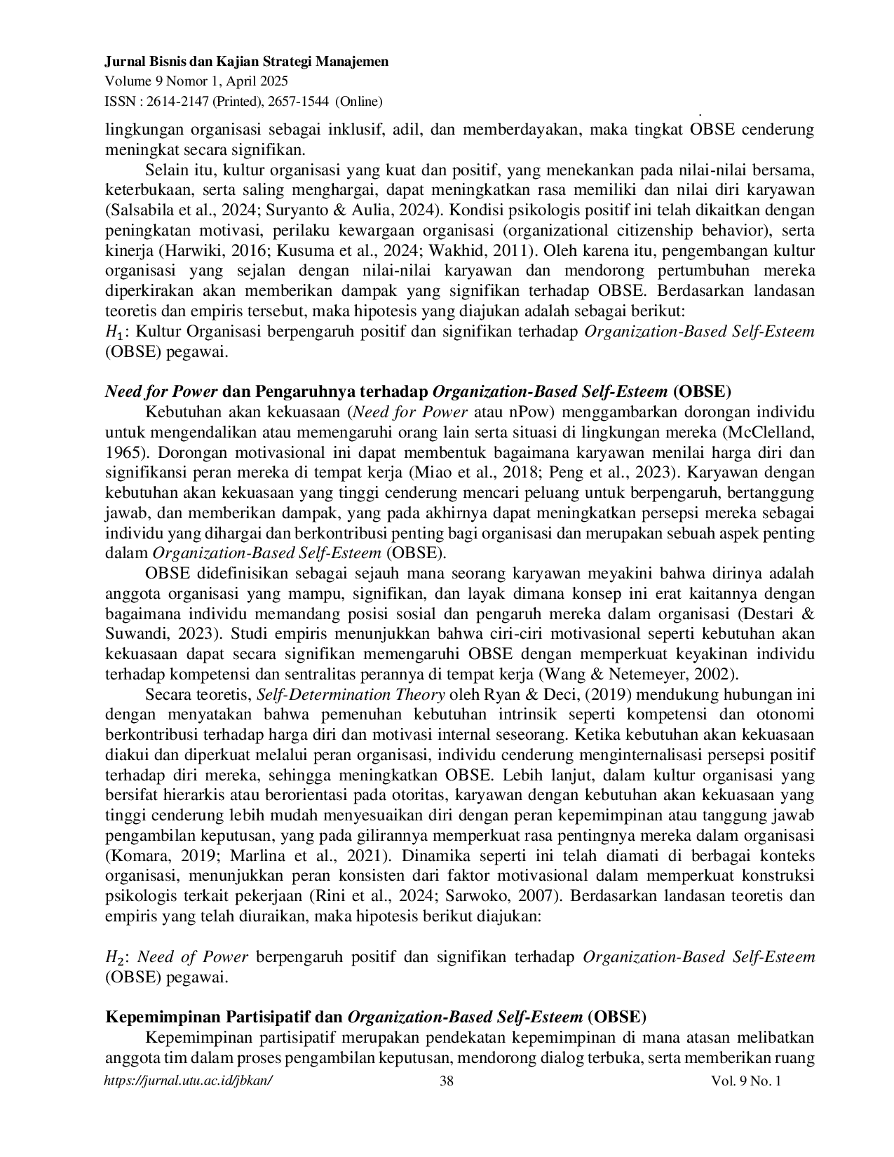 JURIS Menelaah Determinan Organizational Based Self Esteem Peran Kultur Organisasi Need for Power dan Kepemimpinan Partisipatif pada PNS Aceh Barat