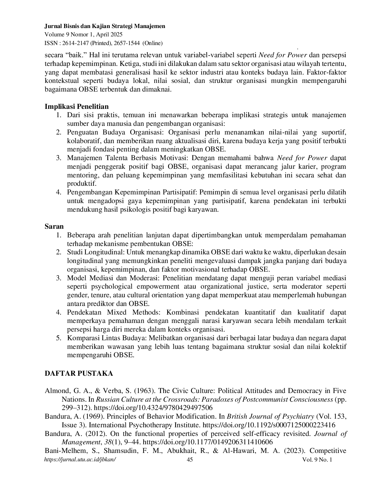 JURIS Menelaah Determinan Organizational Based Self Esteem Peran Kultur Organisasi Need for Power dan Kepemimpinan Partisipatif pada PNS Aceh Barat