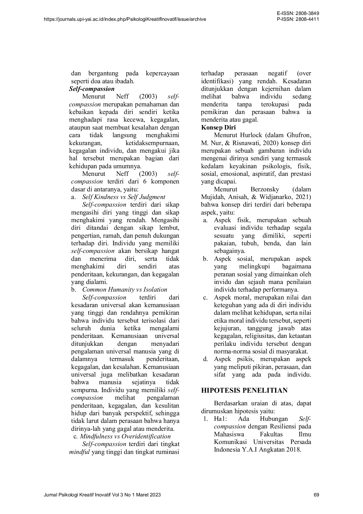 JURIS Hubungan Antara Self Compassion Dan Konsep Diri Dengan Resiliensi Pada Mahasiswa FIKOM UPI Y A I Angkatan 2018 Yang Mengikuti Magang