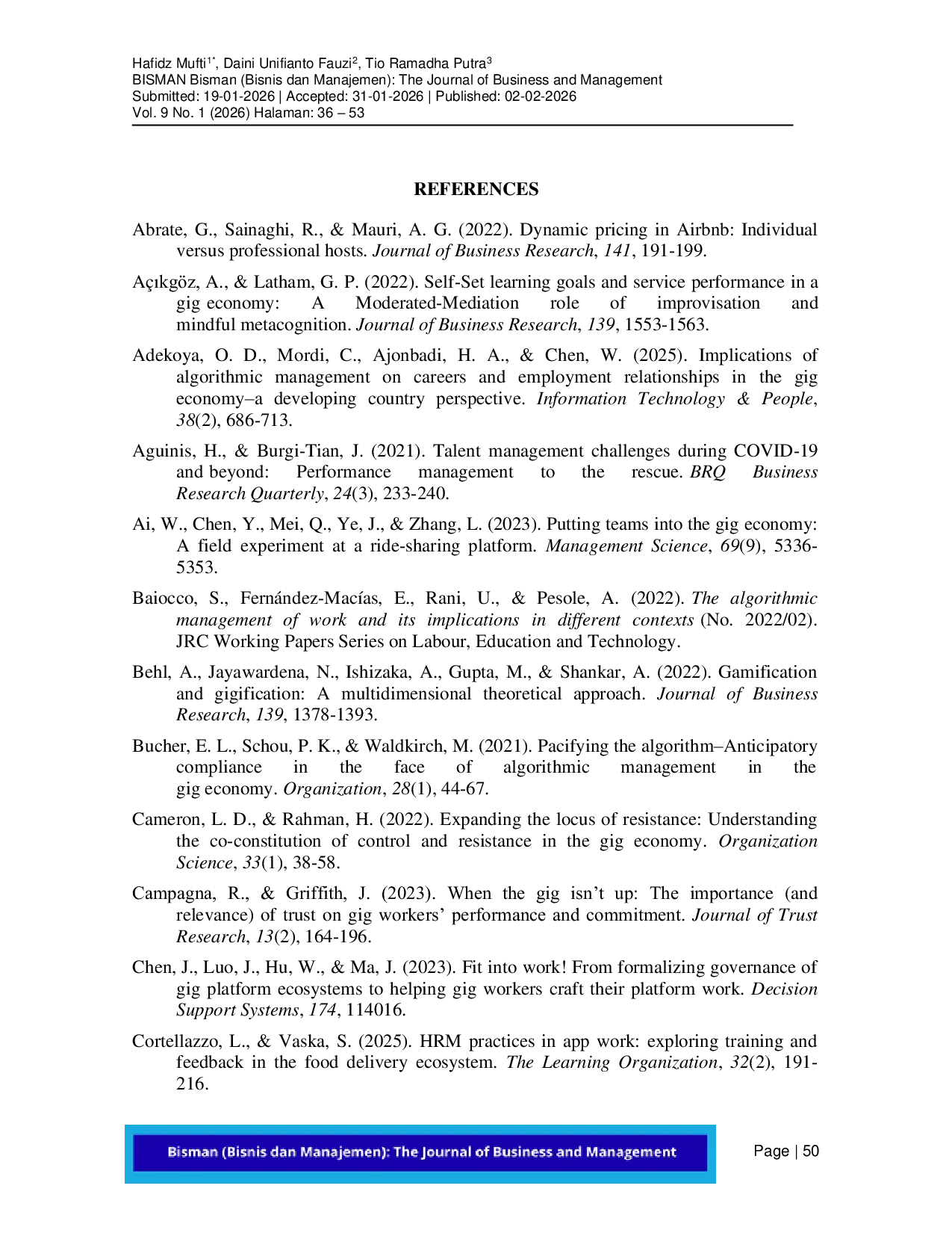 JURIS Algorithmic Management in the Future of Work A Systematic Literature Review in the Context of Gig Workers