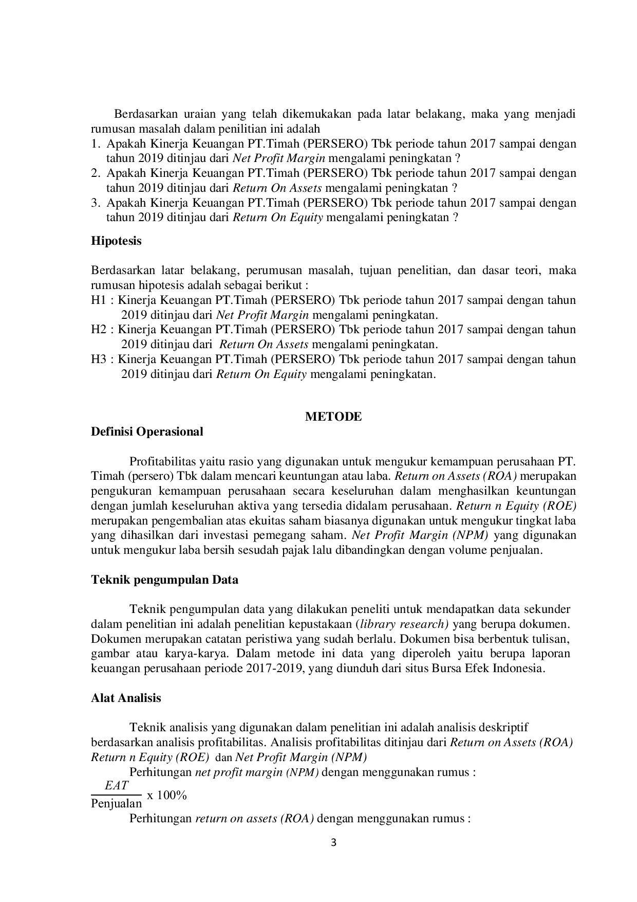 JURIS Analisis Profitabilitas Dalam Mengukur Kinerja Keuangan Pada PT Timah Persero Tbk Periode Tahun 2017 2019