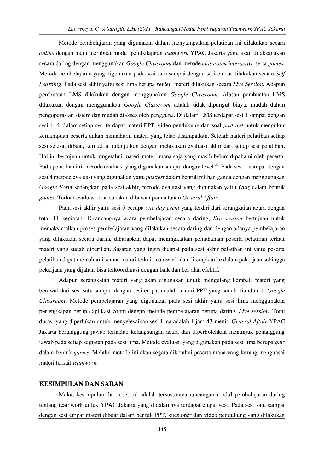 JURIS Rancangan Modul Pembelajaran Teamwork YPAC Jakarta