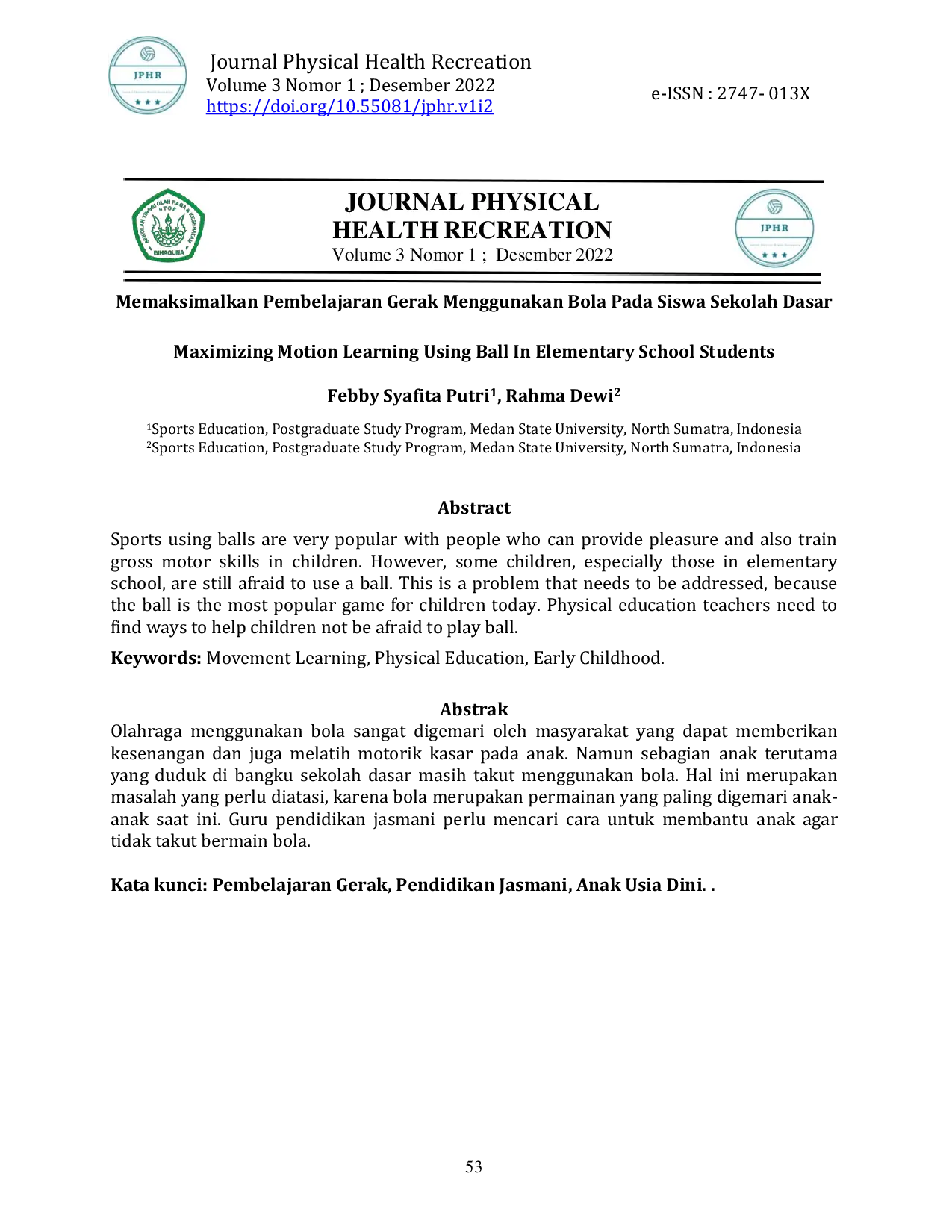JURIS Memaksimalkan Pembelajaran Gerak Menggunakan Bola Pada Siswa Sekolah Dasar