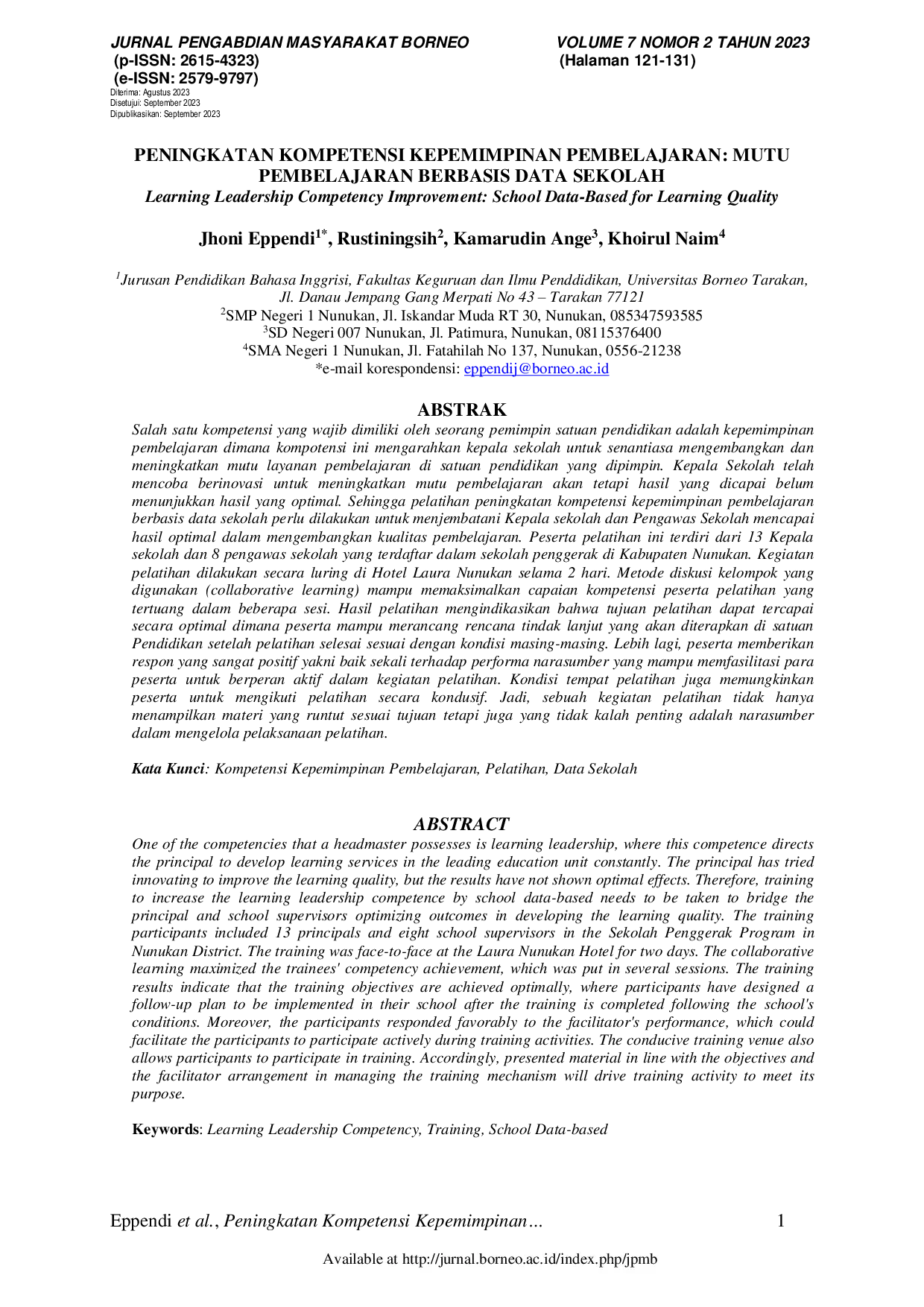 JURIS Peningkatan Kompetensi Kepemimpinan Pembelajaran Mutu Pembelajaran Berbasis Data Sekolah