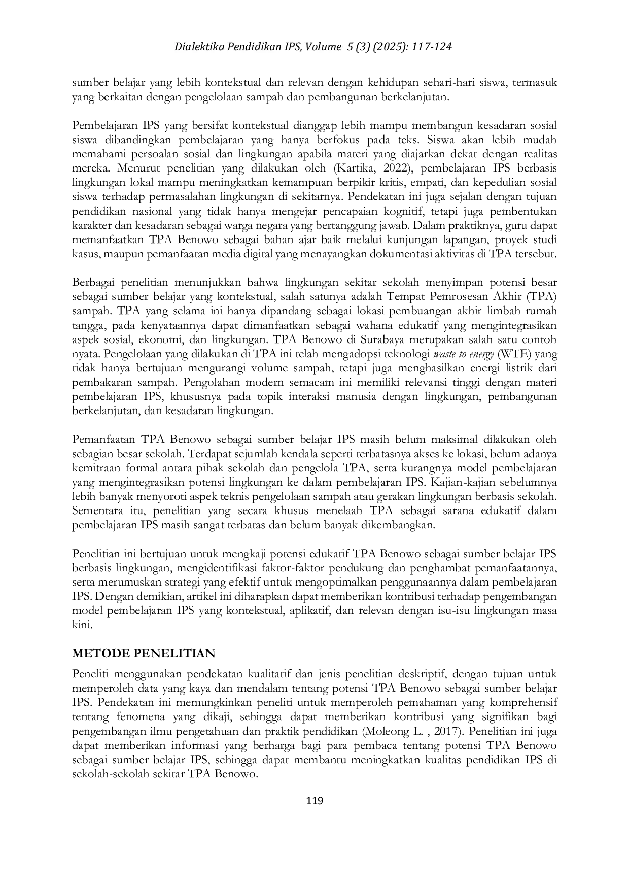 JURIS Kajian Potensi Tempat Pemrosesan Akhir TPA Benowo Sebagai Sumber Belajar IPS