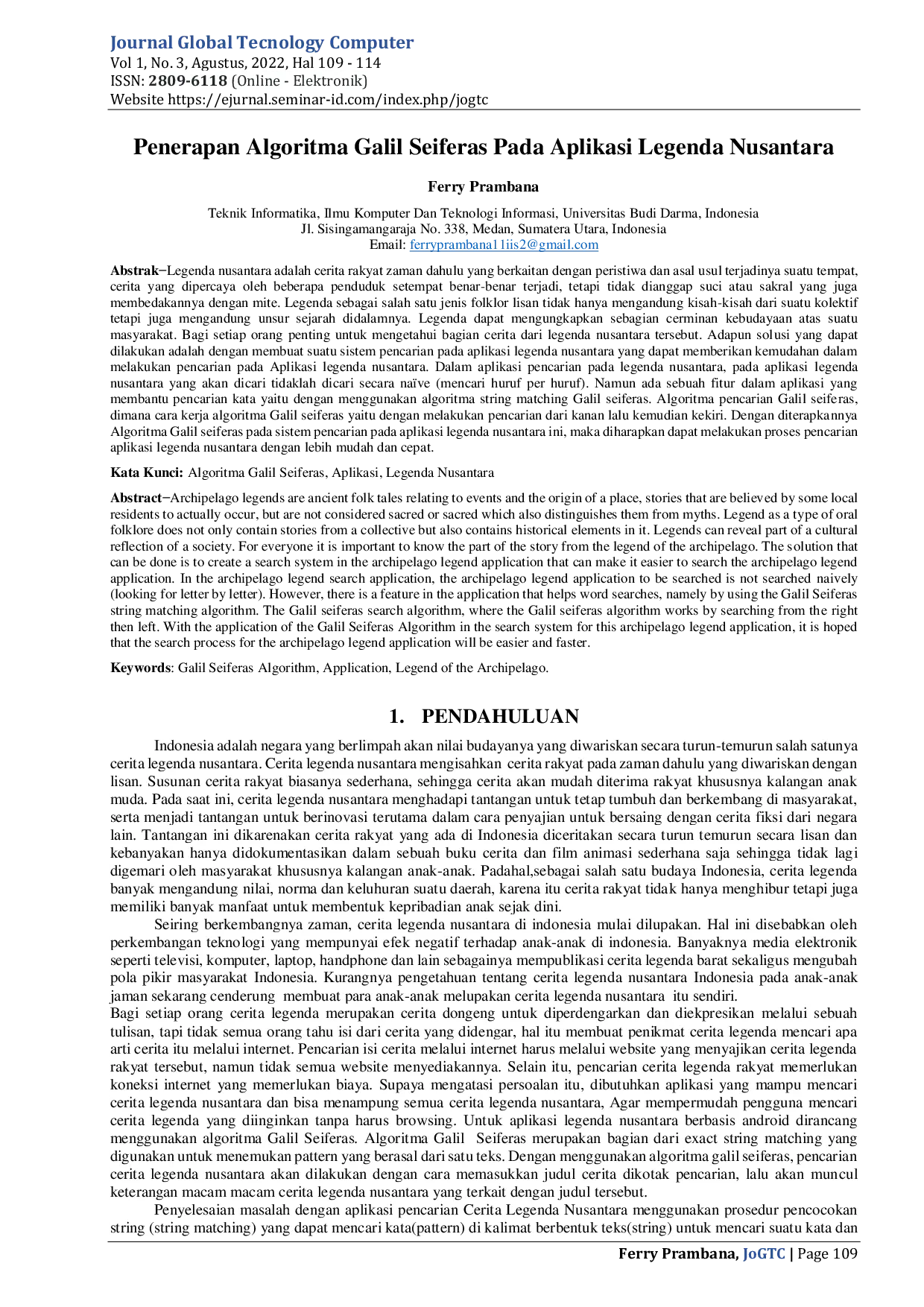 JURIS Penerapan Algoritma Galil Seiferas Pada Aplikasi Legenda Nusantara