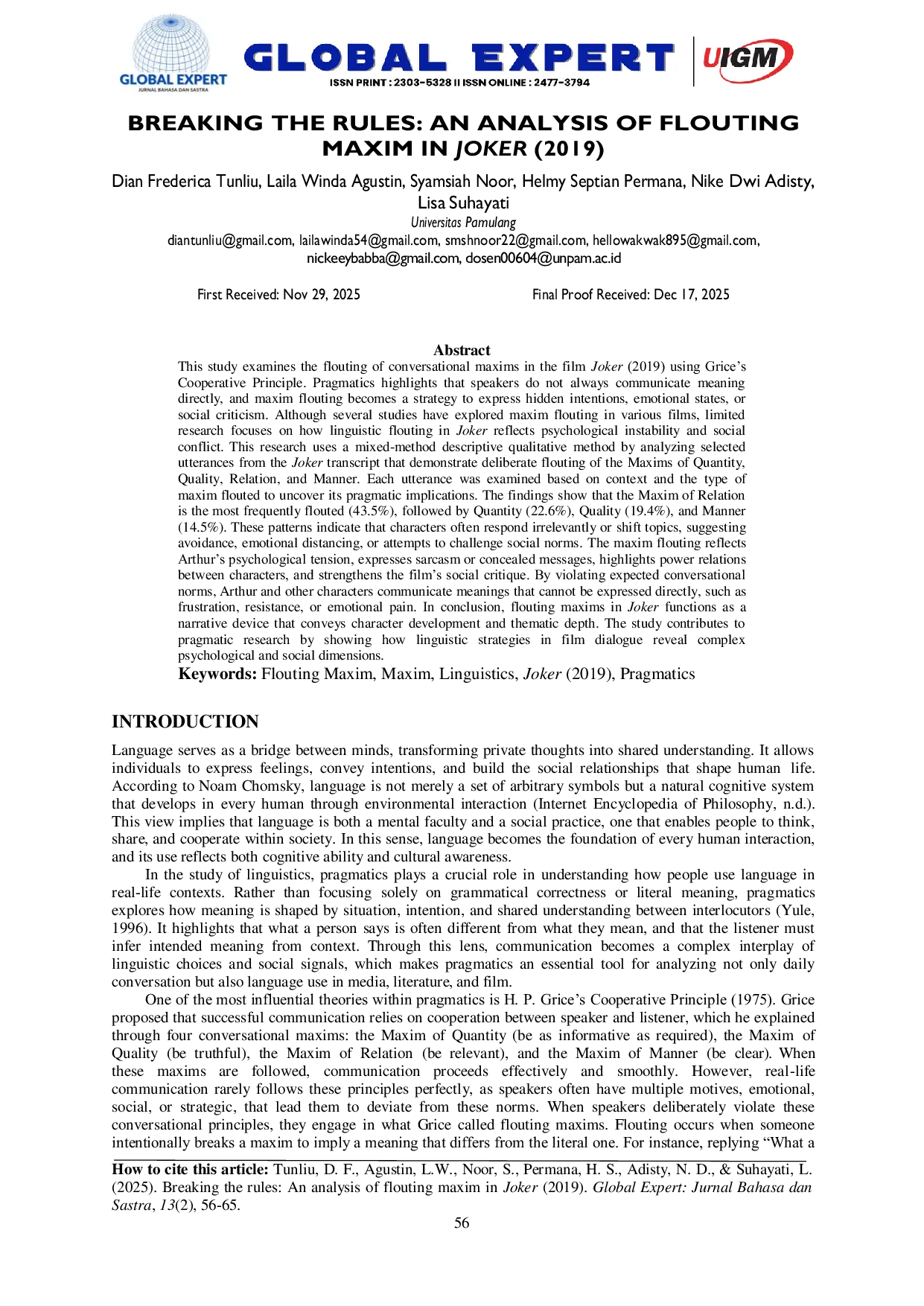 JURIS Breaking the Rules An Analysis of Flouting Maxim in Joker 2019