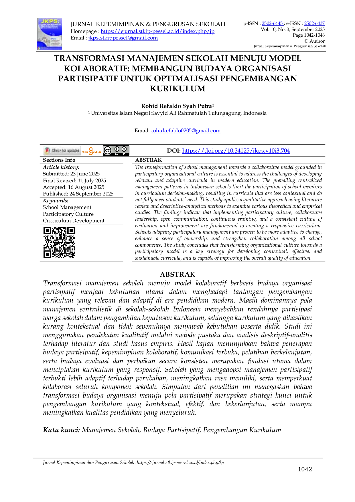 JURIS Transformasi Manajemen Sekolah Menuju Model Kolaboratif Membangun Budaya Organisasi Partisipatif Untuk Optimalisasi Pengembangan Kurikulum
