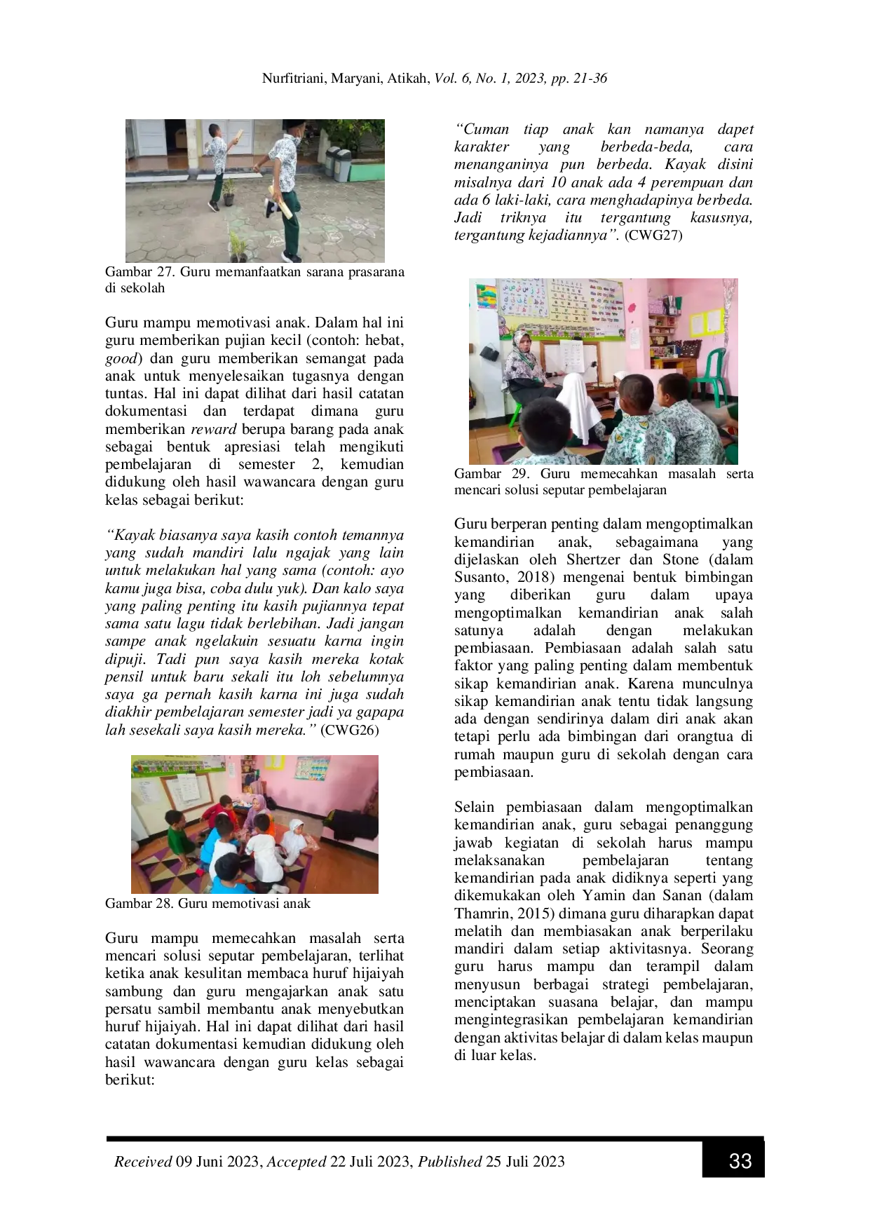 JURIS Upaya Guru Dalam Mengoptimalkan Kemandirian Anak Usia 5 6 Tahun Di Ra Al Izzah Kota Serang