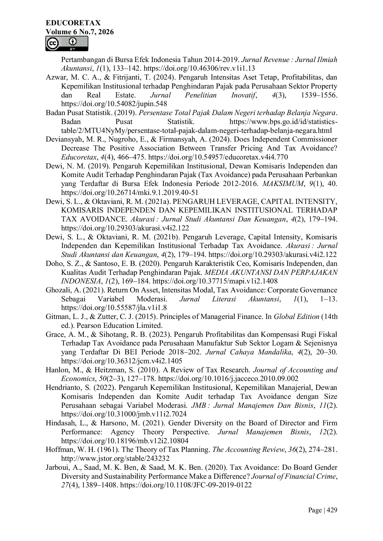 JURIS The influence of supervisors and differences in ownership on tax avoidance by Indonesian Insurance Companies