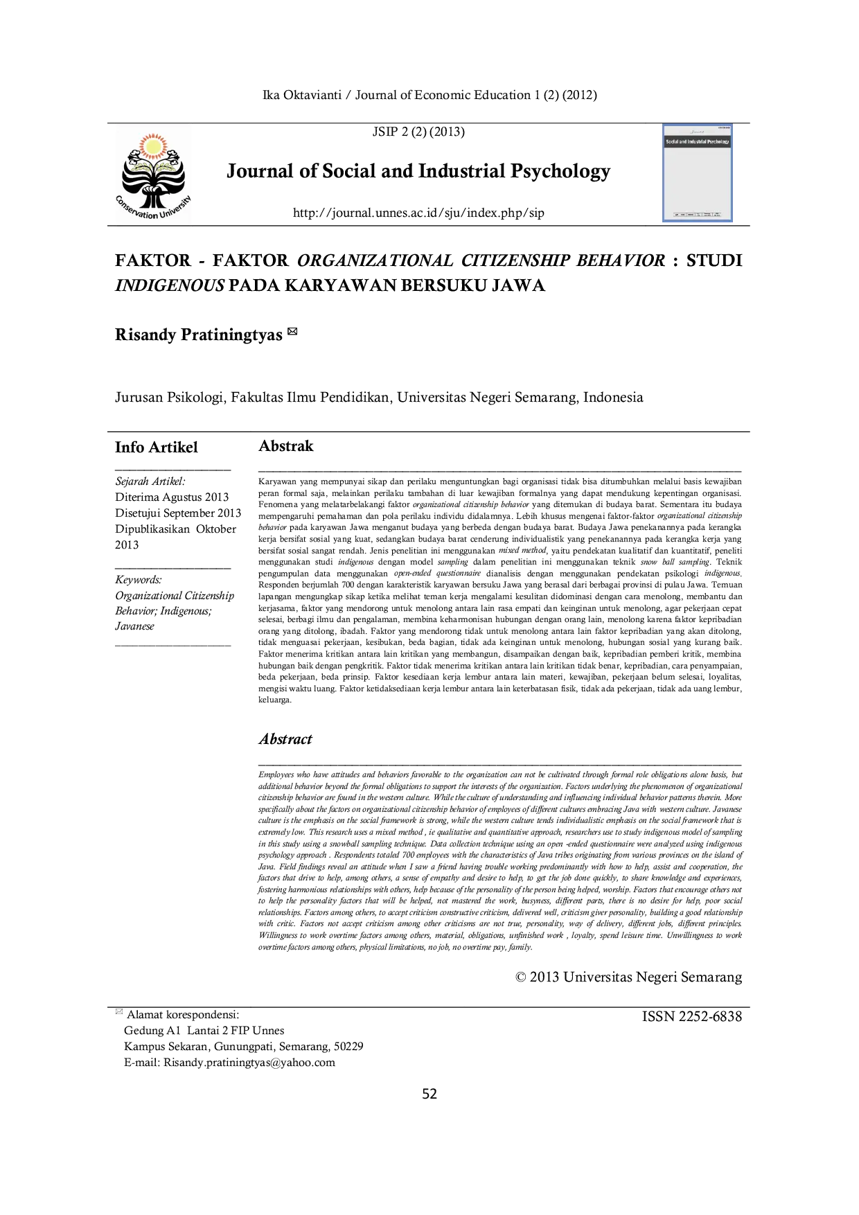 JURIS Faktor Faktor Organizational Citizenship Behavior Studi Indigenous Pada Karyawan Bersuku Jawa