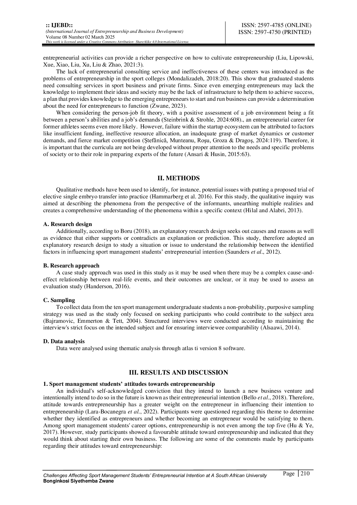 JURIS The challenges affecting entrepreneurial intentions amongst sport management students at a South African University