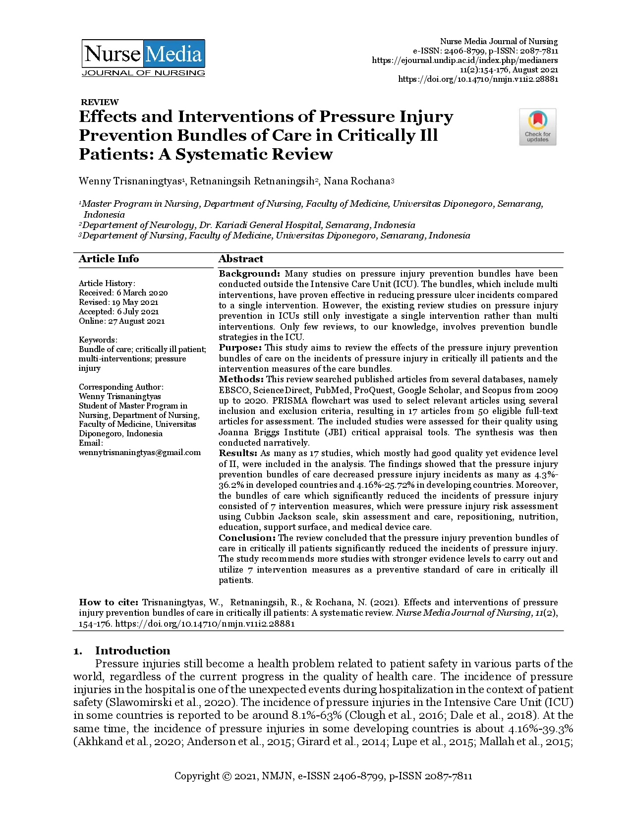 juris Effects and Interventions of Pressure Injury Prevention Bundles of Care in Critically Ill Patients A Systematic Review
