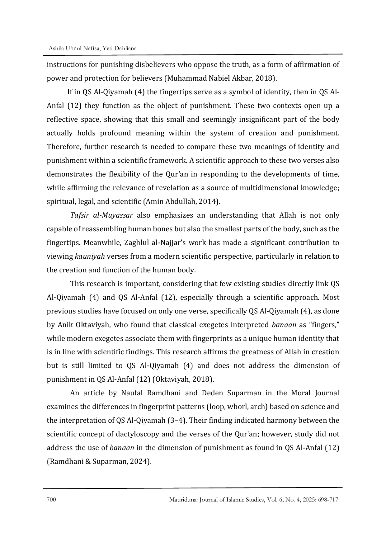 JURIS The Scientific Meaning of Fingerprints as Identity and Punishment in QS Al Qiyamah 4 and Al Anfal 12