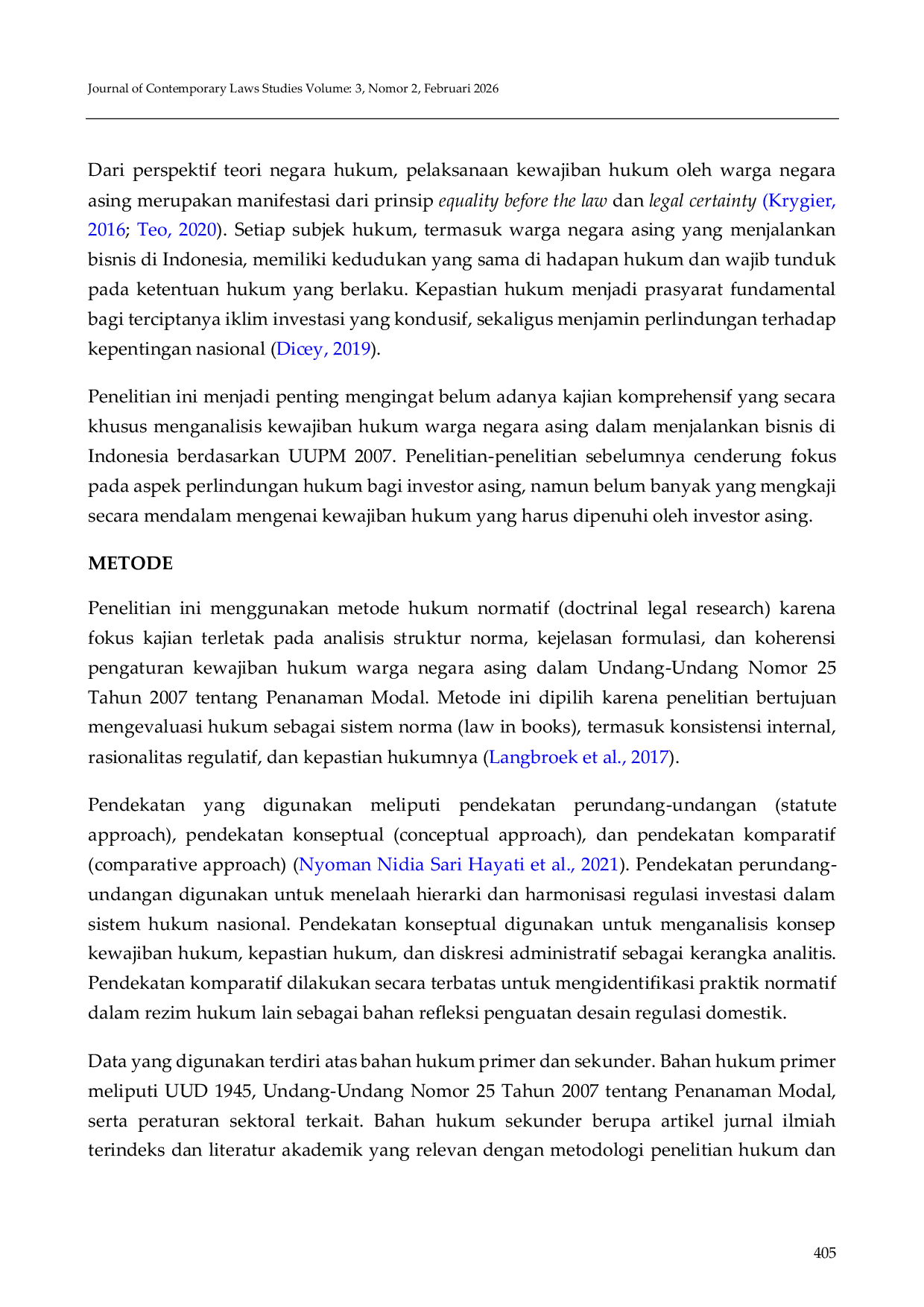 JURIS Analisis Kewajiban Hukum Warga Negara Asing yang Menjalankan Bisnis di Indonesia Berdasarkan Undang Undang Nomor 25 Tahun 2007 tentang Penanaman Modal