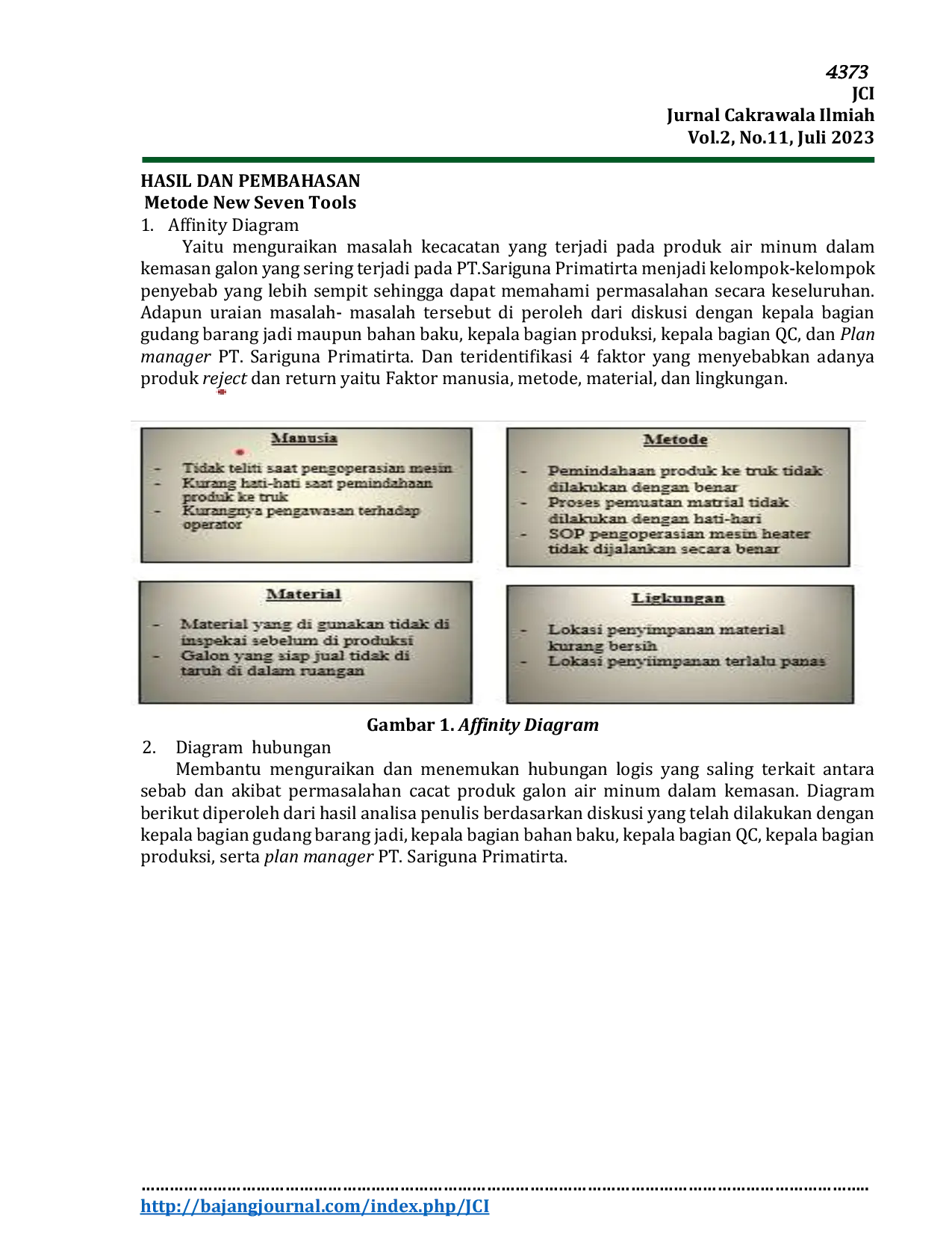 JURIS Analisis Pengendalian Kualitas Kemasan Air Minum Jenis Galon Cleo Dengan Metode New Seven Tools