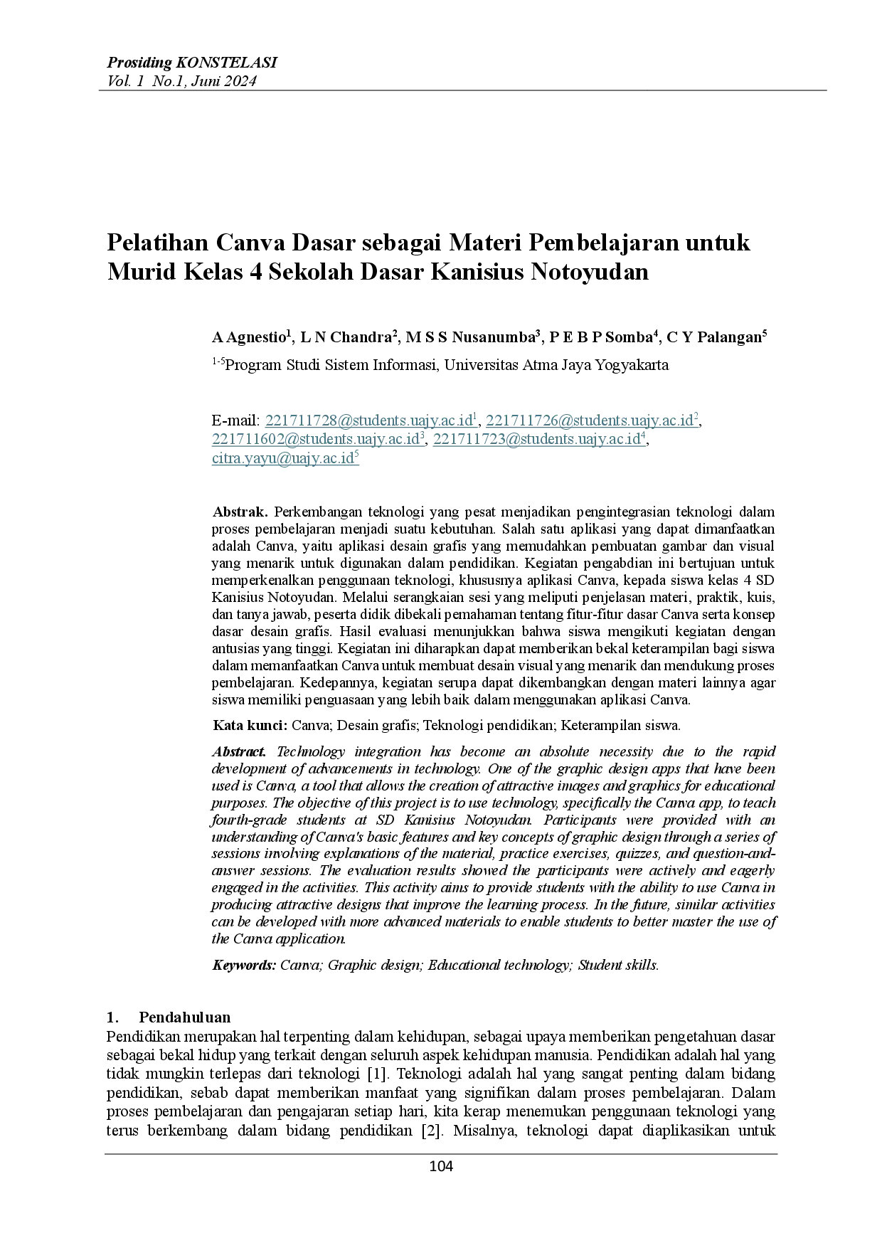 juris Pelatihan Canva Dasar sebagai Materi Pembelajaran untuk Murid Kelas 4 Sekolah Dasar Kanisius Notoyudan