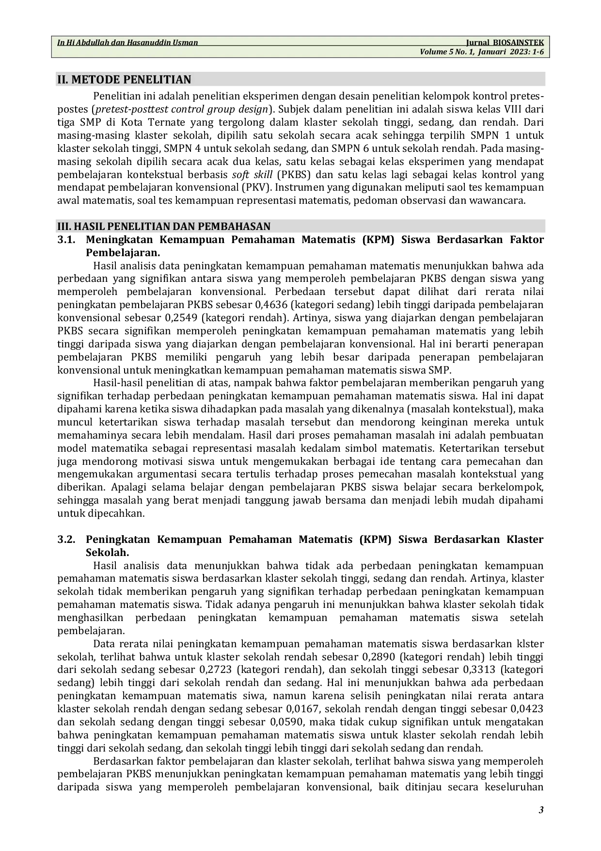 JURIS Peningkatan Kemampuan Pemahaman dan Representasi Matematis Siswa SMP Melalui Pembelajaran Kontekstual Berbasis Soft Skills