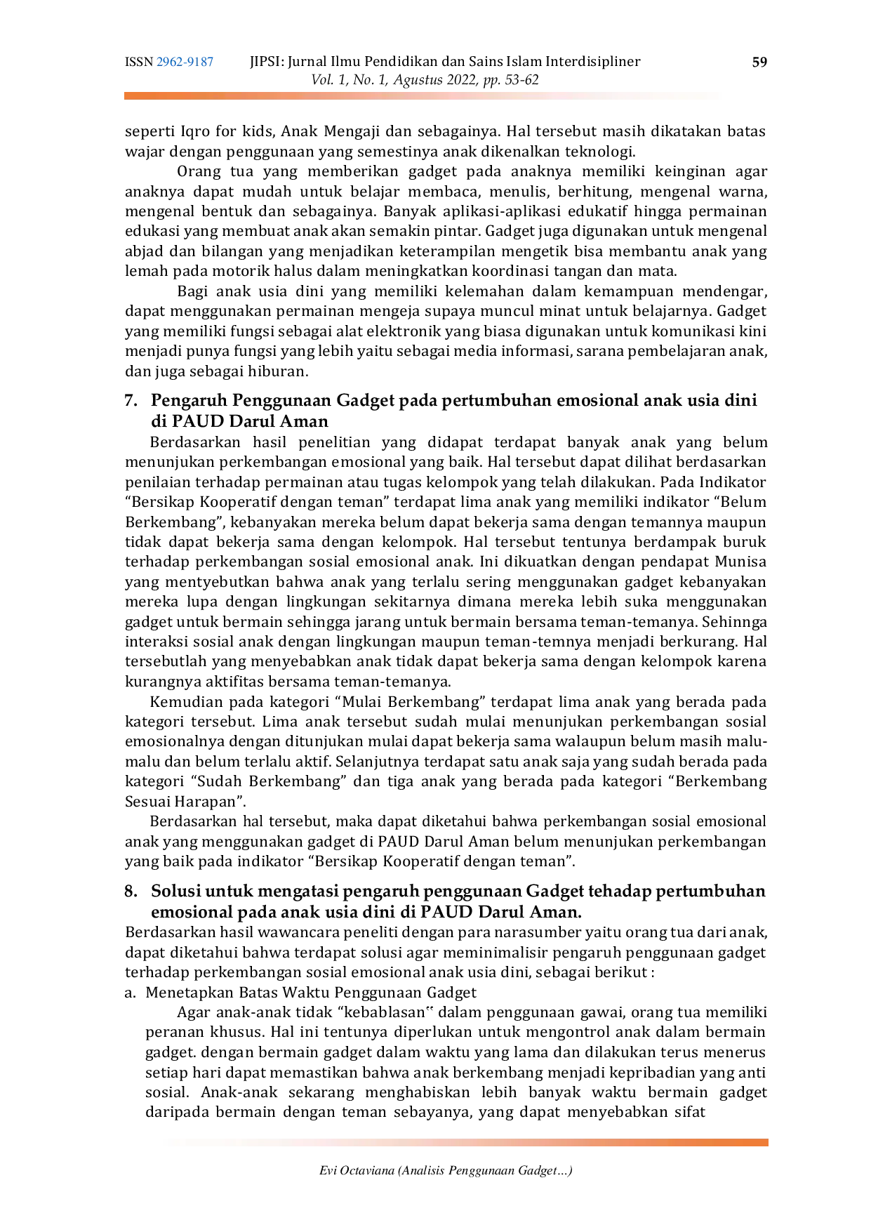 JURIS Analisis Penggunaan Gadget pada Perkembangan Sosial Emosional Anak di PAUD Darul Aman Kabupaten Temanggung