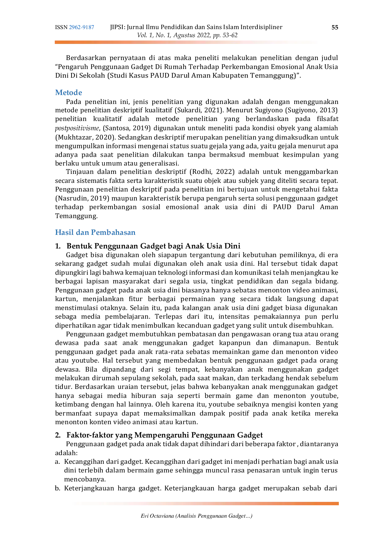 JURIS Analisis Penggunaan Gadget pada Perkembangan Sosial Emosional Anak di PAUD Darul Aman Kabupaten Temanggung