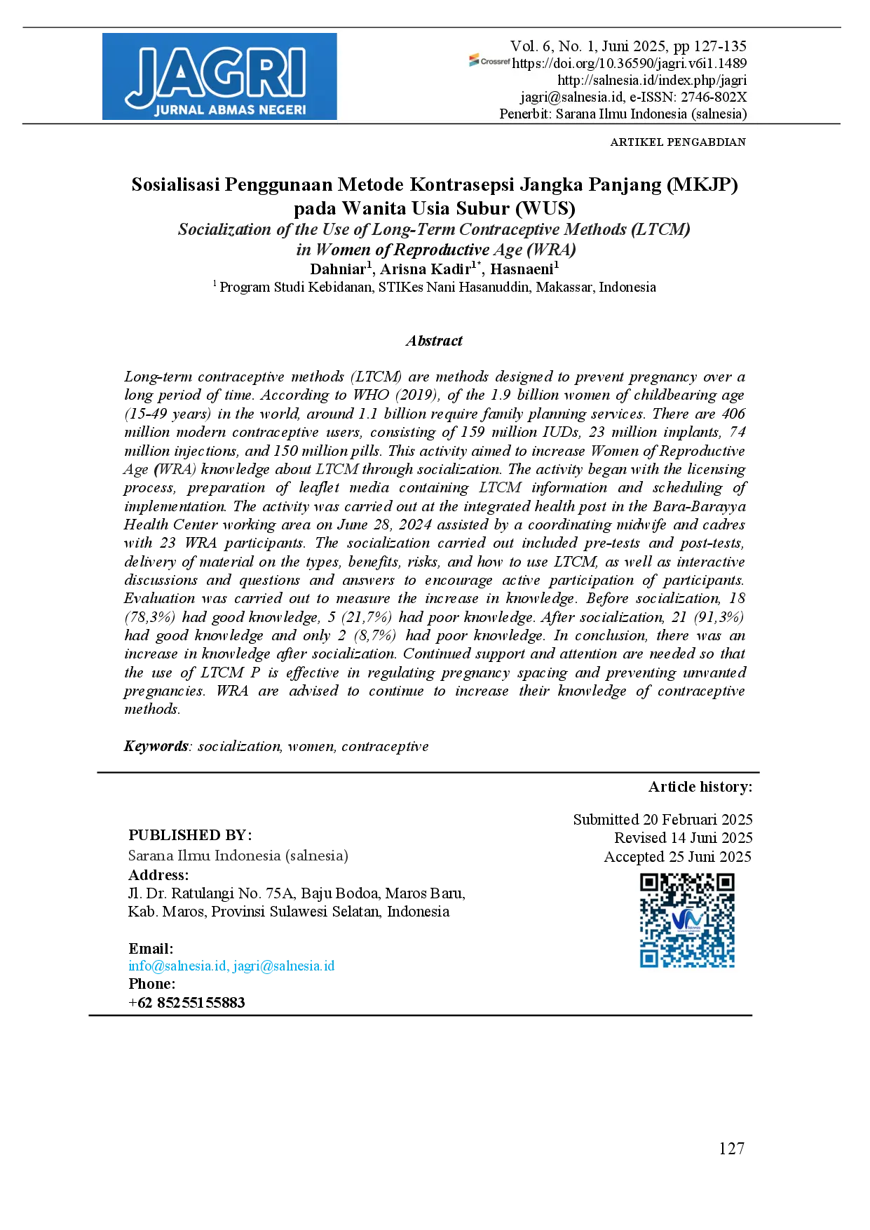 juris Socialization of the Use of Long Term Contraceptive Methods LTCM in Women of Reproductive Age WRA