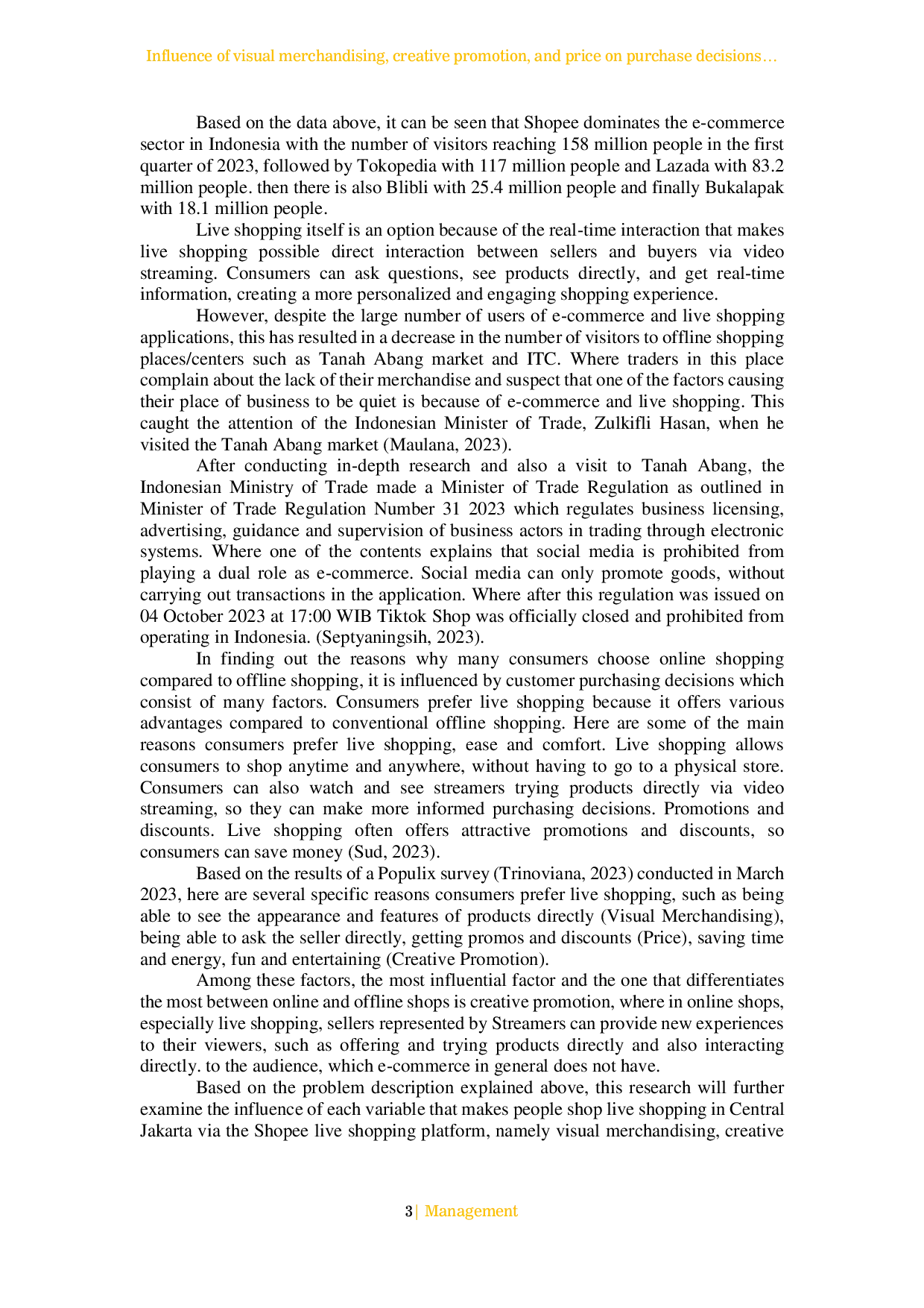JURIS Influence of visual merchandising creative promotion and price on purchase decisions in live shopping Shopee