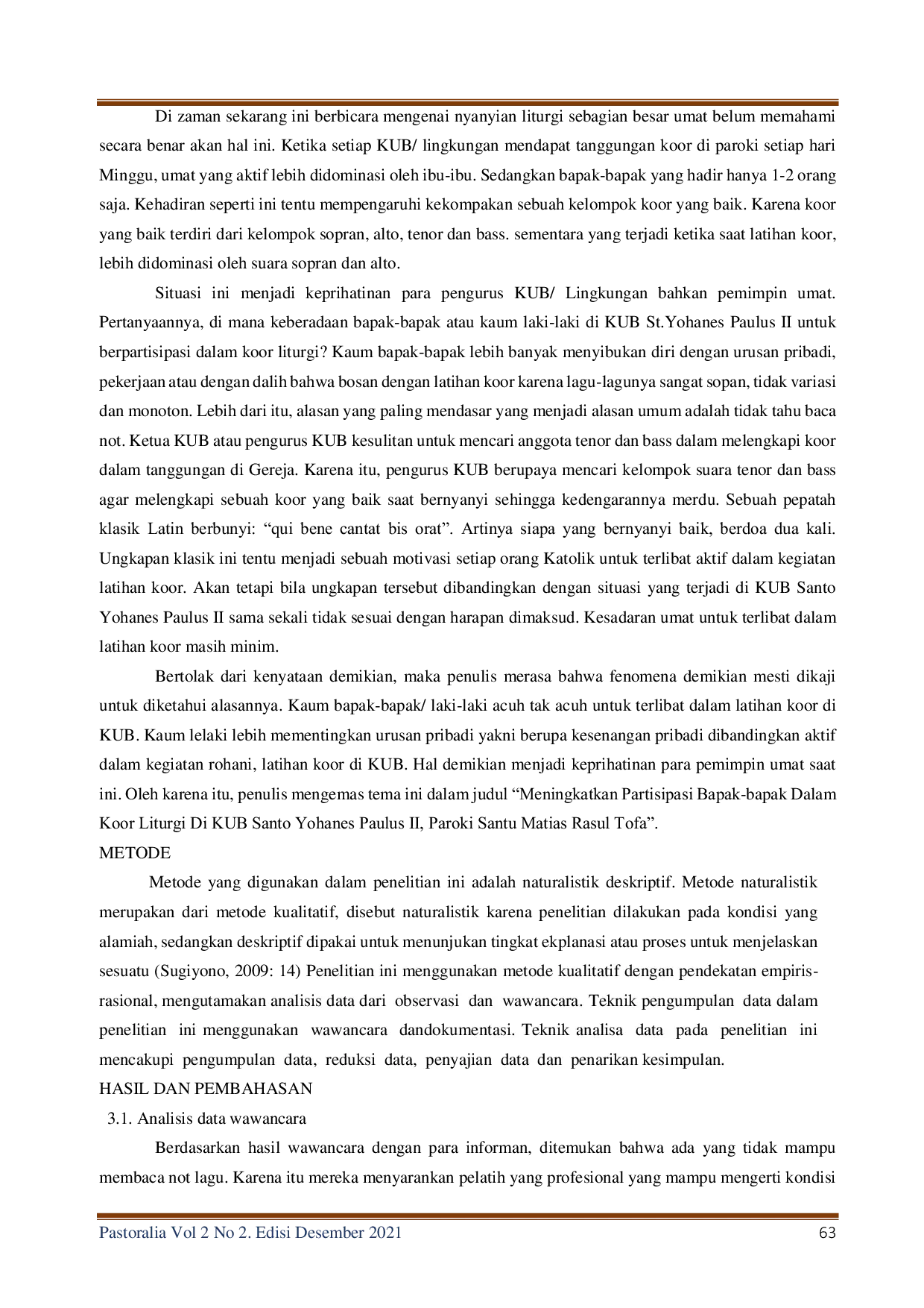 JURIS Meningkatkan Partisipasi Kaum Bapak dalam Koor Liturgi di KUB Santo Yohanes Paulus II Paroki St Matias Rasul Tofa