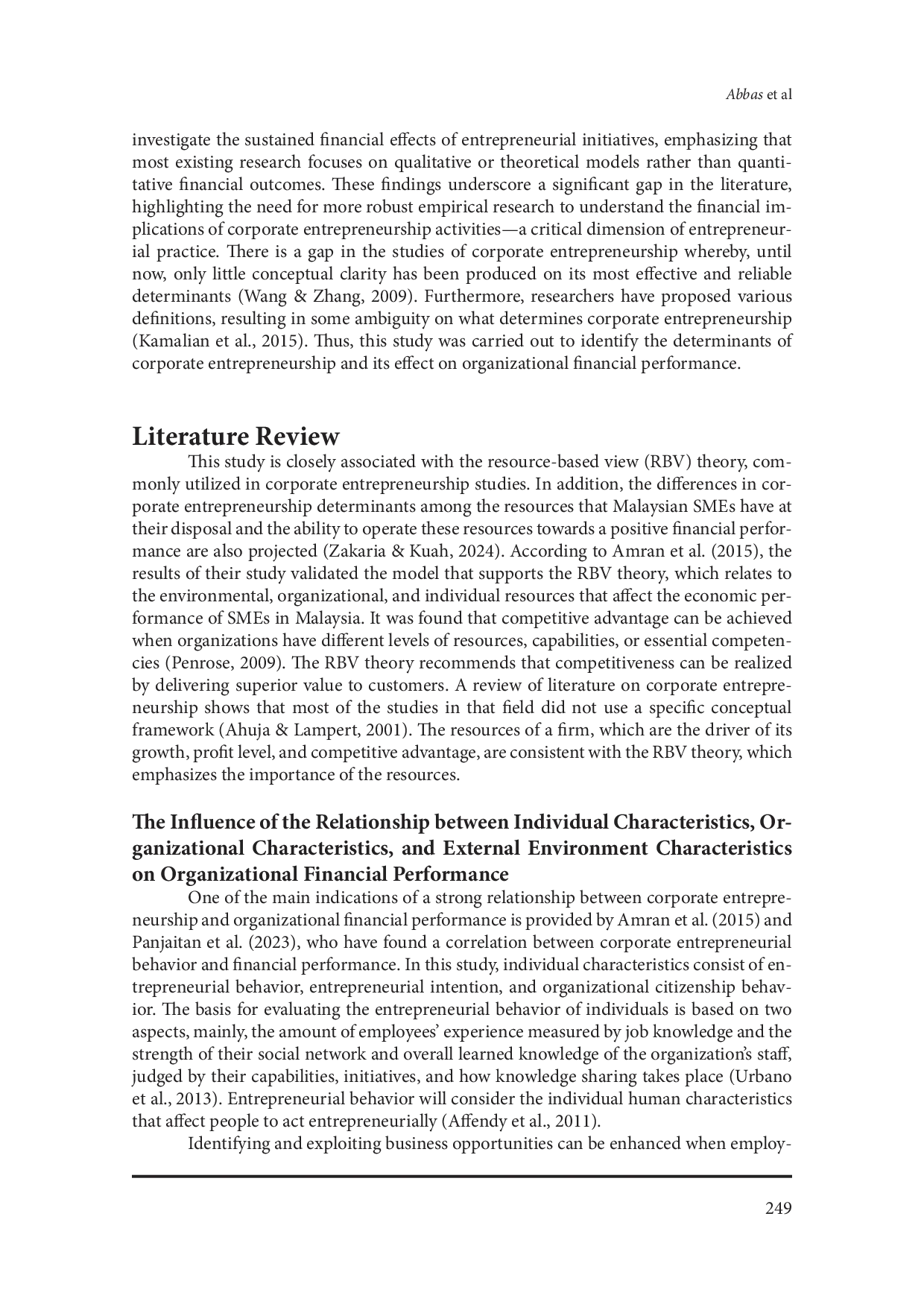 JURIS The Effect of Corporate Entrepreneurship Determinants on the Financial Performance of Small and Medium Enterprises SMEs An Empirical Study