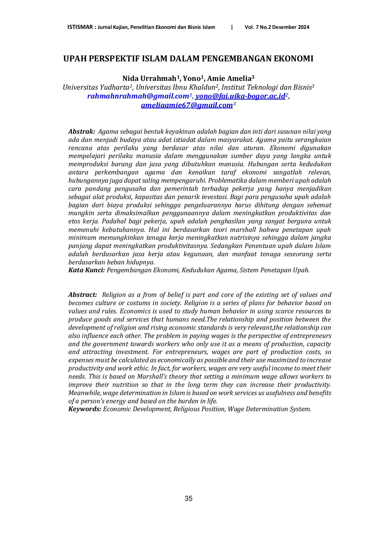 JURIS Upah Perspektif Islam Dalam Pengembangan Ekonomi