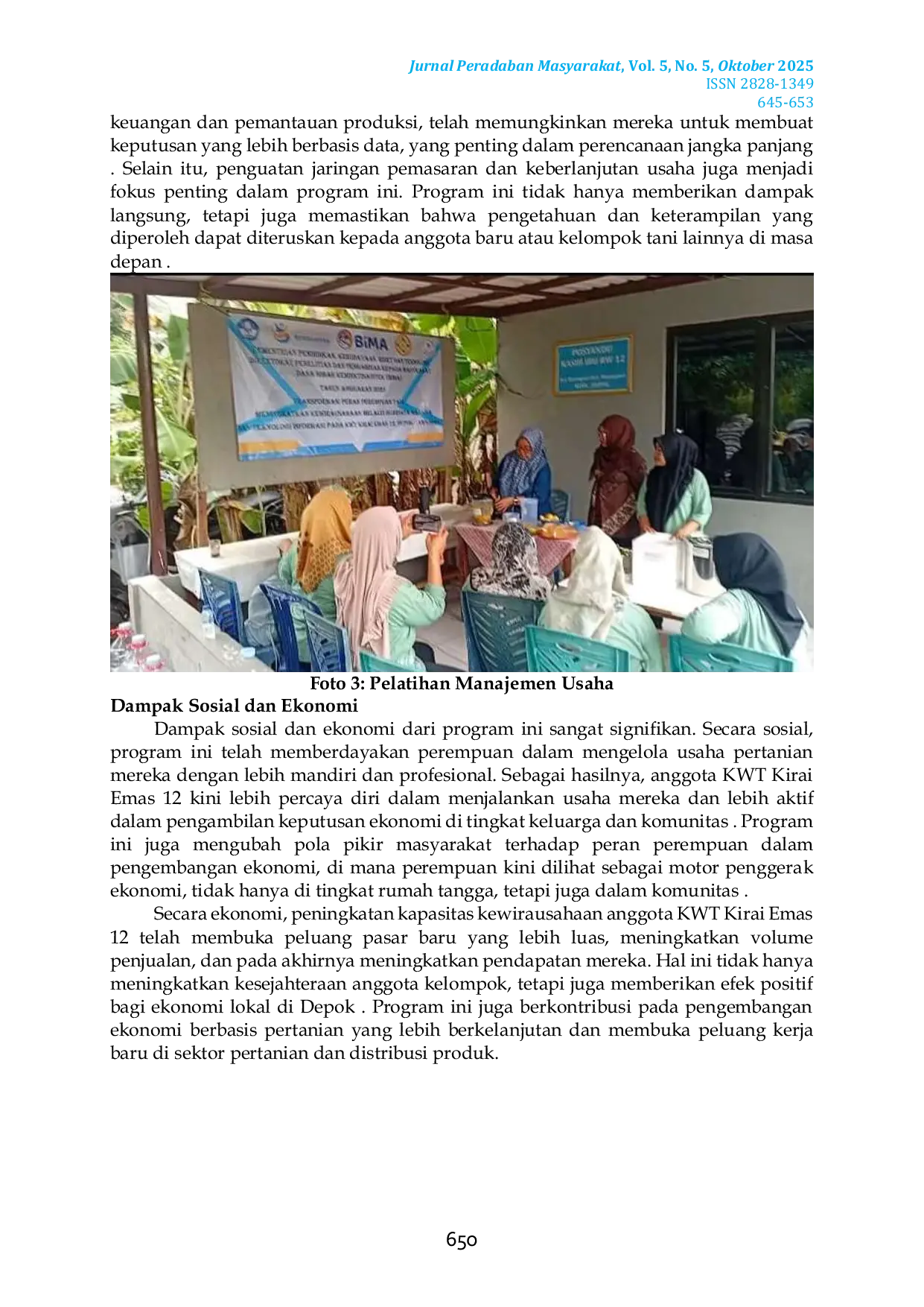 JURIS Peningkatan Kewirausahaan Perempuan Tani Melalui Pengembangan SDM Dan Teknologi Informasi Studi Kasus Pada KWT Kirai Emas 12 Depok