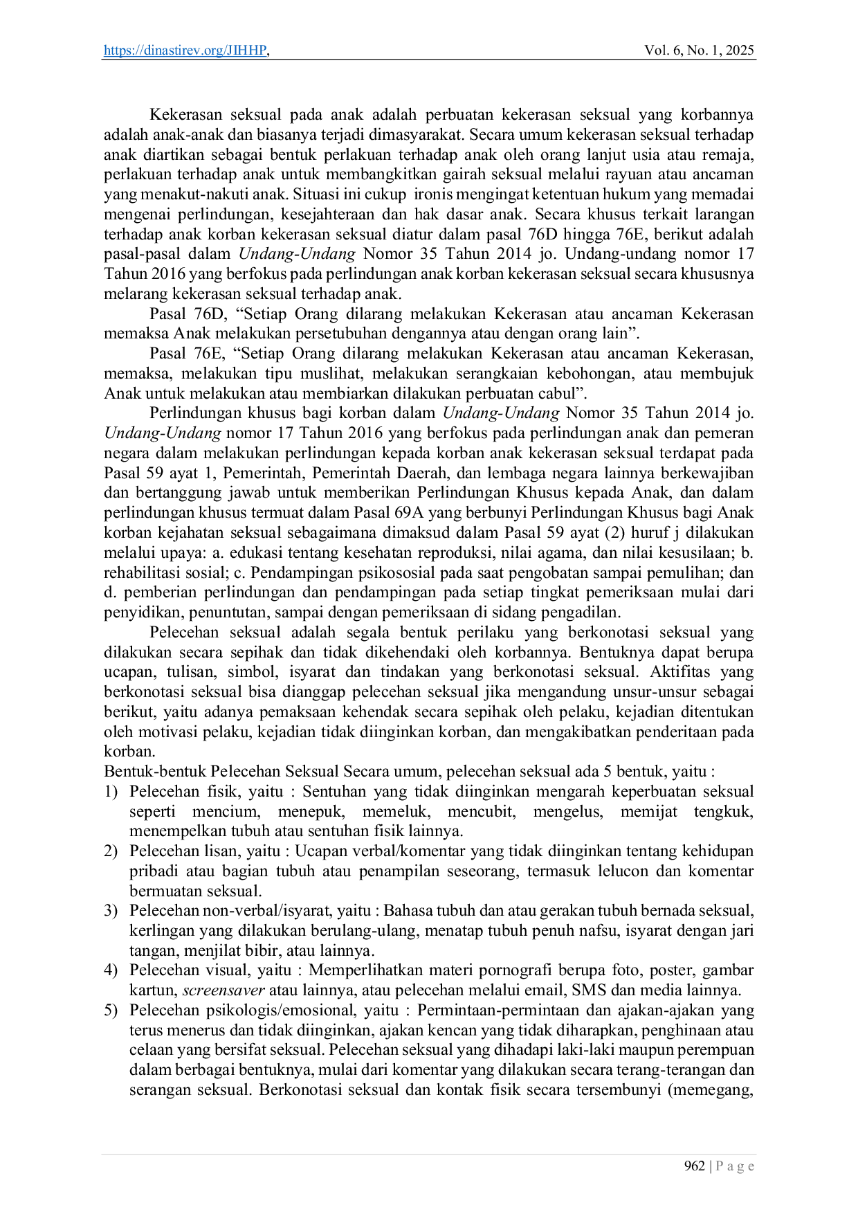 JURIS Implementasi Perlindungan Hukum Terhadap Anak Korban Kekerasan Seksual Di Kabupaten Karawang Ditinjau dari Undang Undang Nomor 17 Tahun 2016 Tentang Perubahan Kedua Atas Undang Undang Nomor 23 Tahun 2