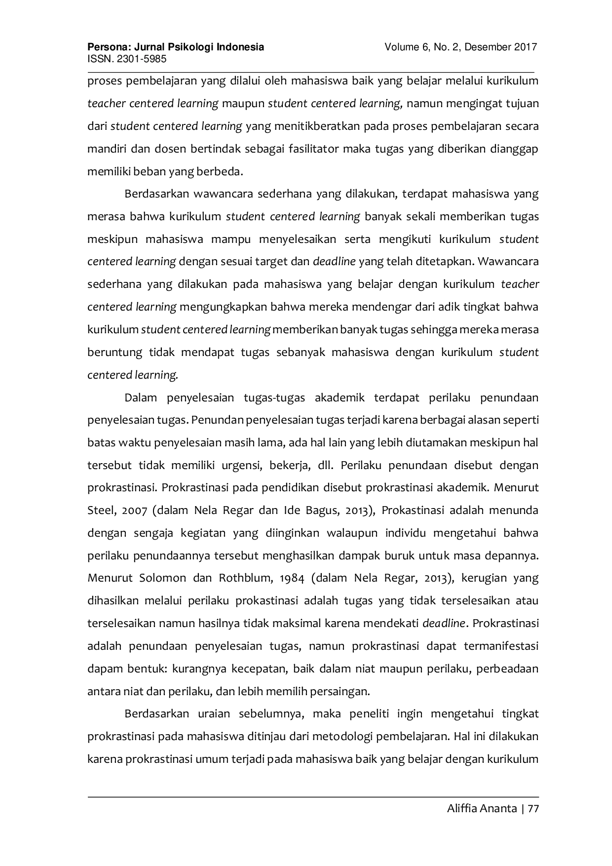 JURIS Perbedaan Tingkat Prokrastinasi Pada Mahasiswa Ditinjau Dari Metode Pembelajaran