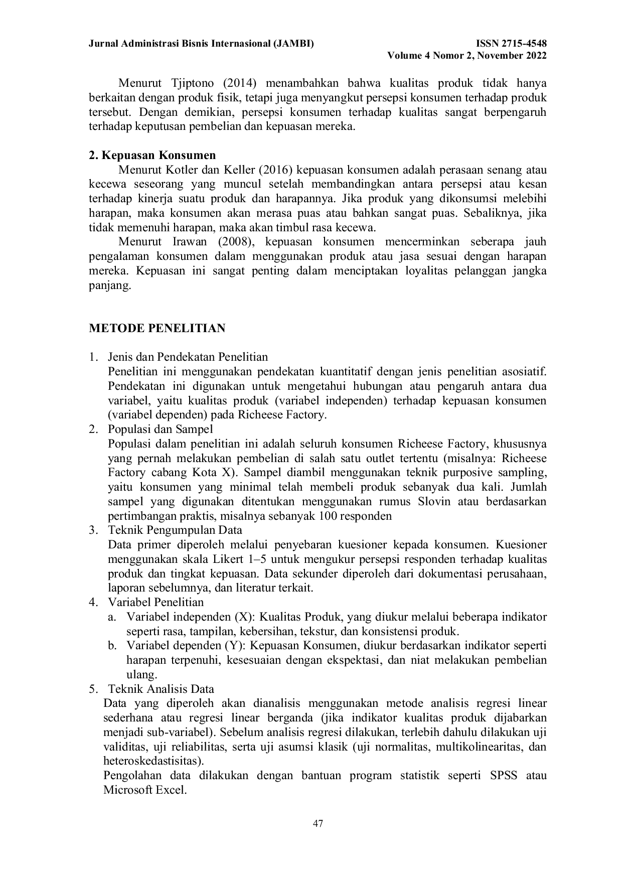 JURIS Pengaruh Kualitas Produk Terhadap Kepuasan Konsumen Pada Richeese Factory