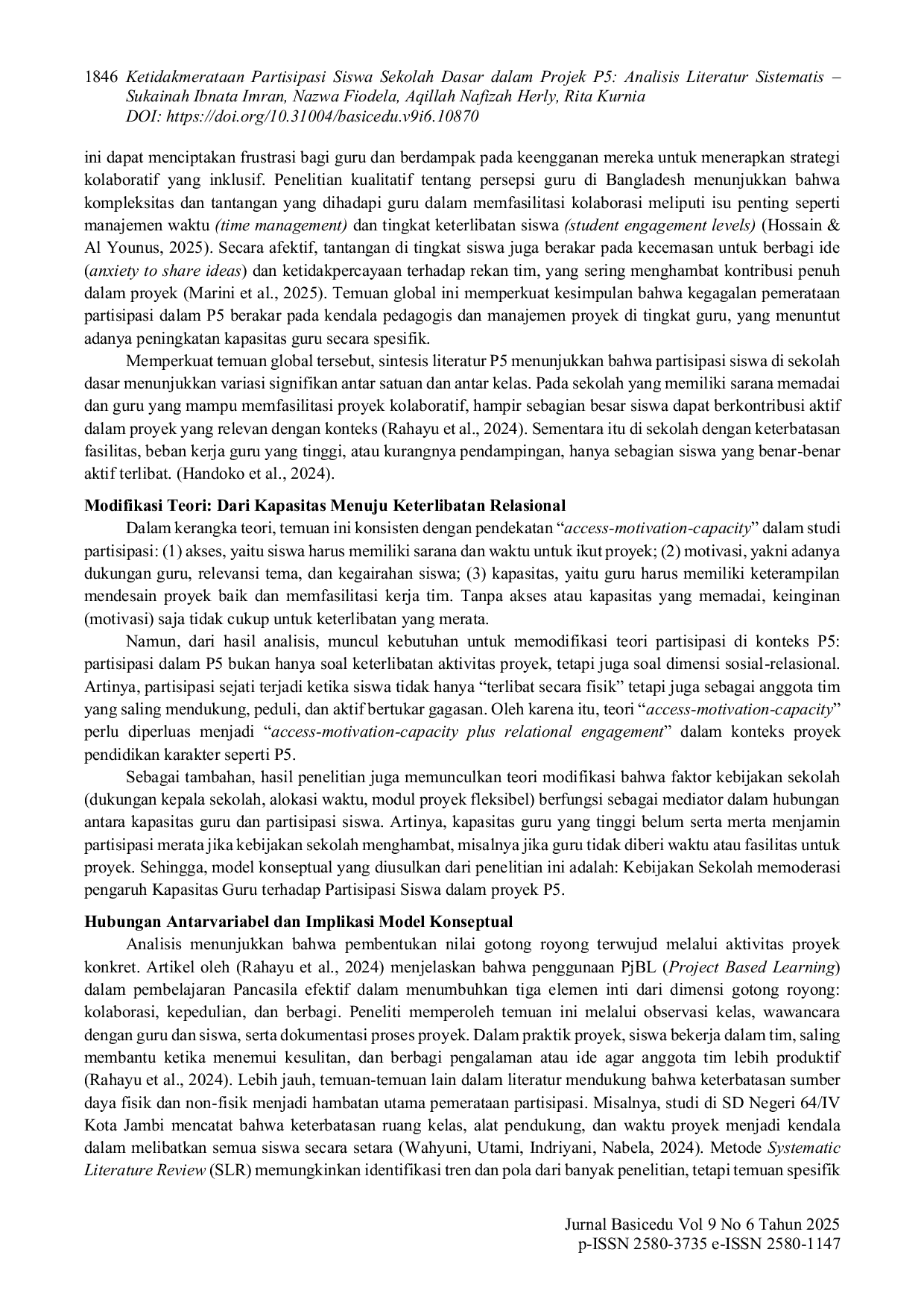 JURIS Ketidakmerataan Partisipasi Siswa Sekolah Dasar dalam Projek P5 Analisis Literatur Sistematis