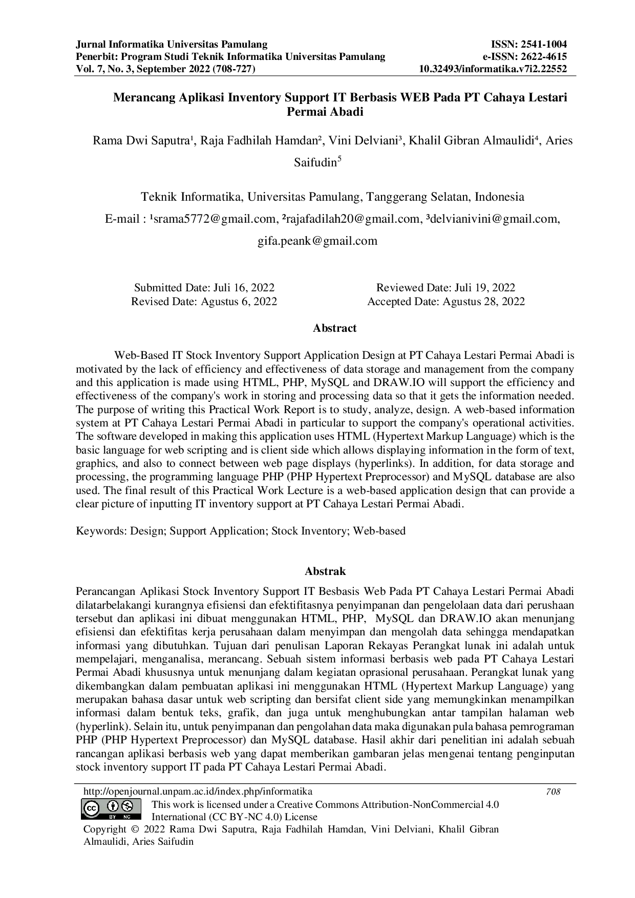 JURIS Merancang Aplikasi Inventory Support IT Berbasis WEB Pada PT Cahaya Lestari Permai Abadi