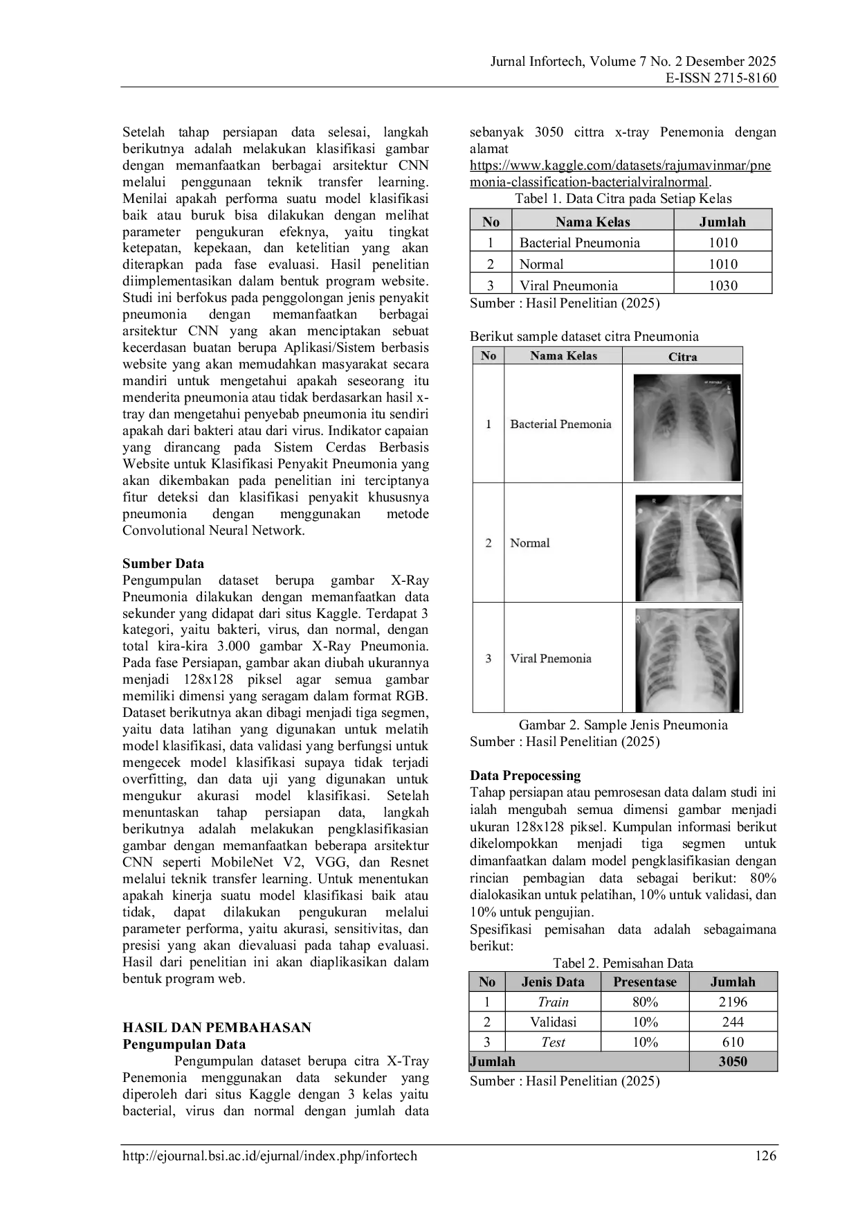 JURIS Inovasi Artificial Intelligence dalam Mengidentifikasi Pneumonia Anak untuk Meningkatkan Efisiensi Diagnostik Menggunakan Model CNN