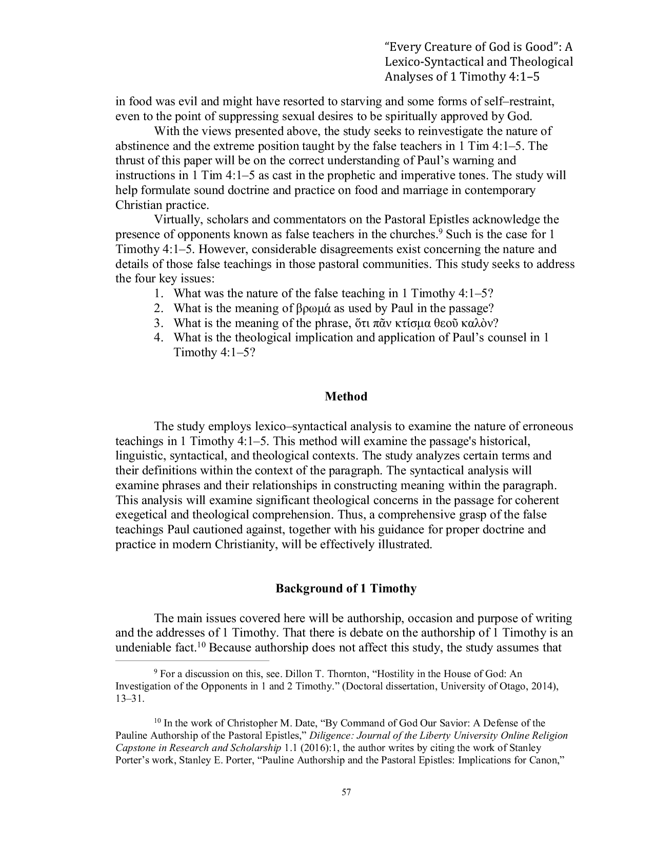 JURIS Every Creature of God is Good A Lexico Syntactical and Theological Analyses of 1 Timothy 4 1 5