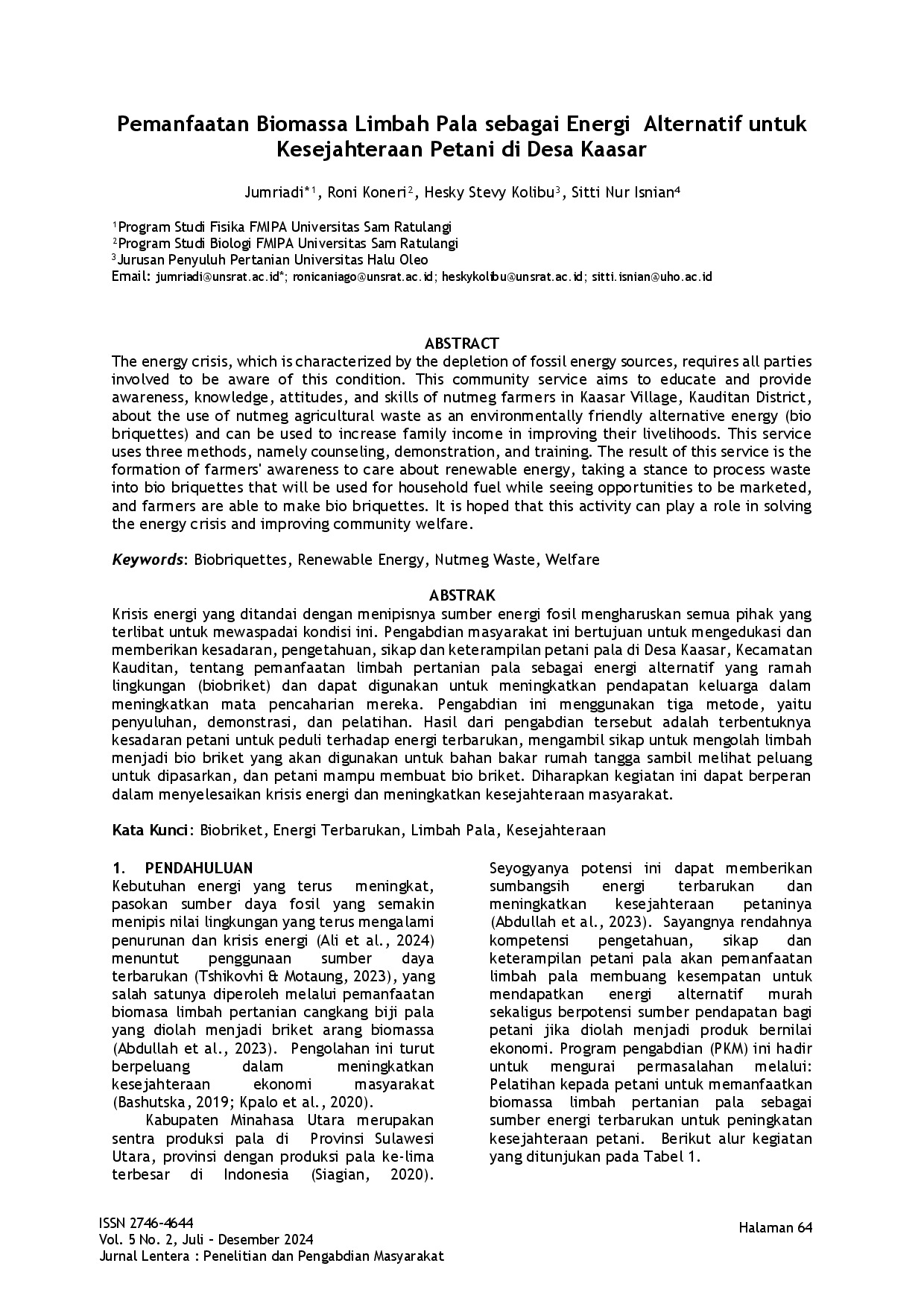 juris Pemanfaatan Biomassa Limbah Pala sebagai Energi Alternatif untuk Kesejahteraan Petani di Desa Kaasar