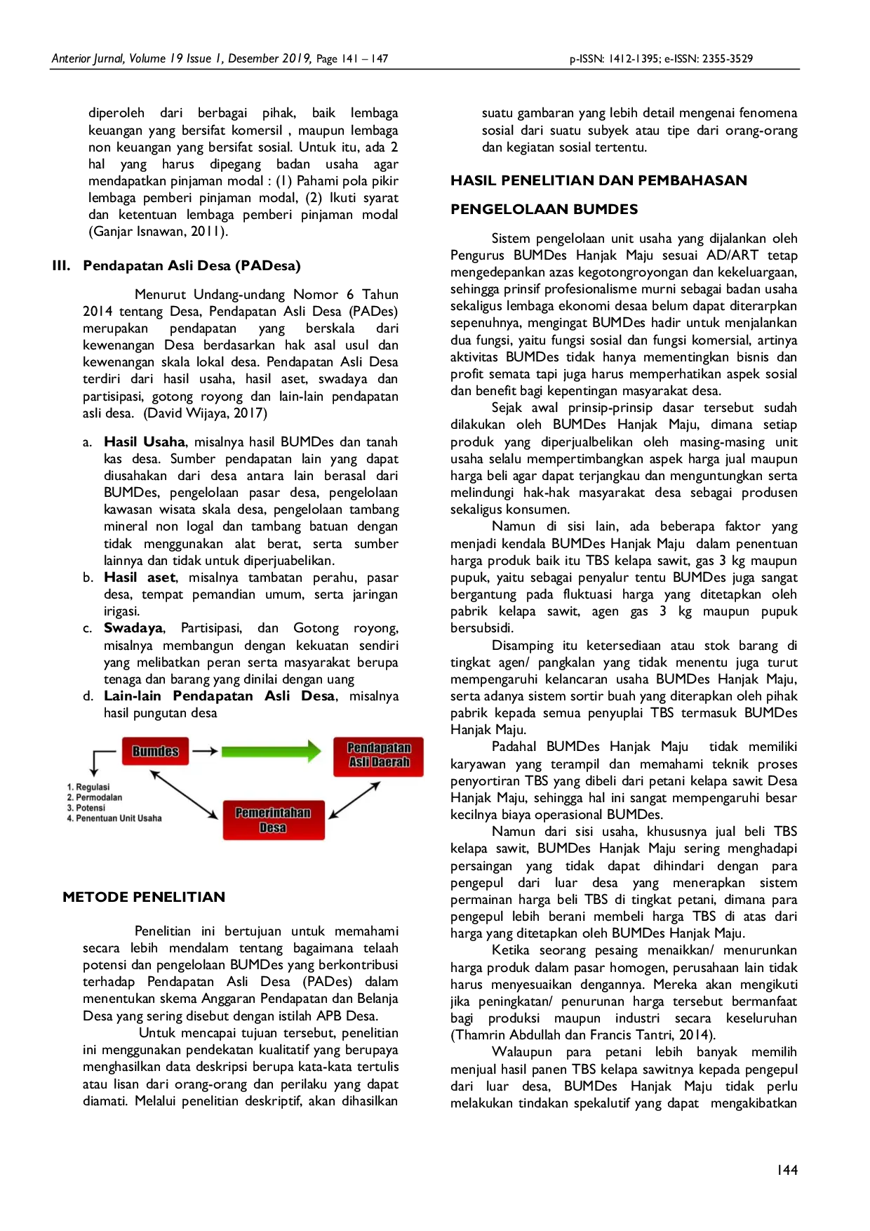 JURIS Pengelolaan Bumdes Hanjak Maju Dalam Berkontribusi Pada Pendapatan Asli Desa di Desa Hanjak Maju Kecamatan Kahayan Hilir Kabupaten Pulang Pisau