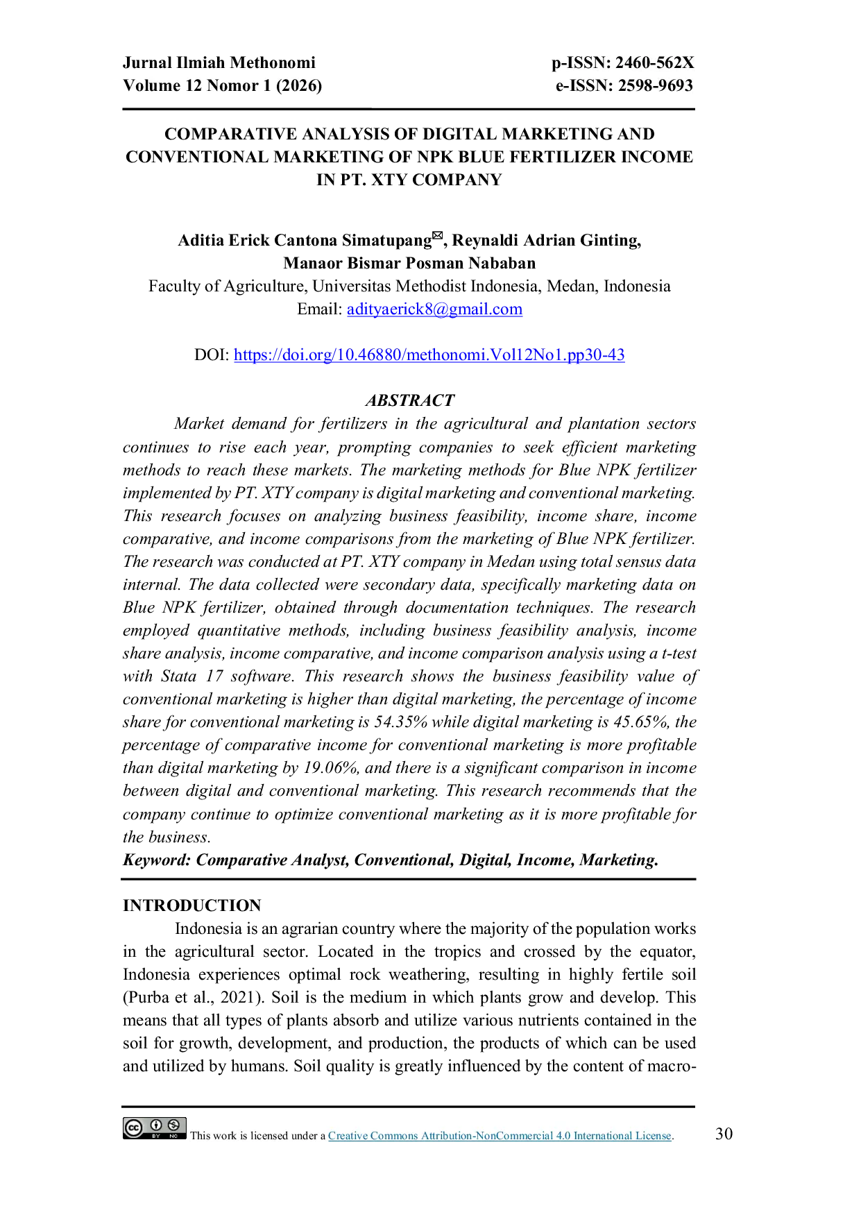 JURIS Comparative Analysis Of Digital Marketing And Conventional Marketing Of Npk Blue Fertilizer Income In Pt Xty Company