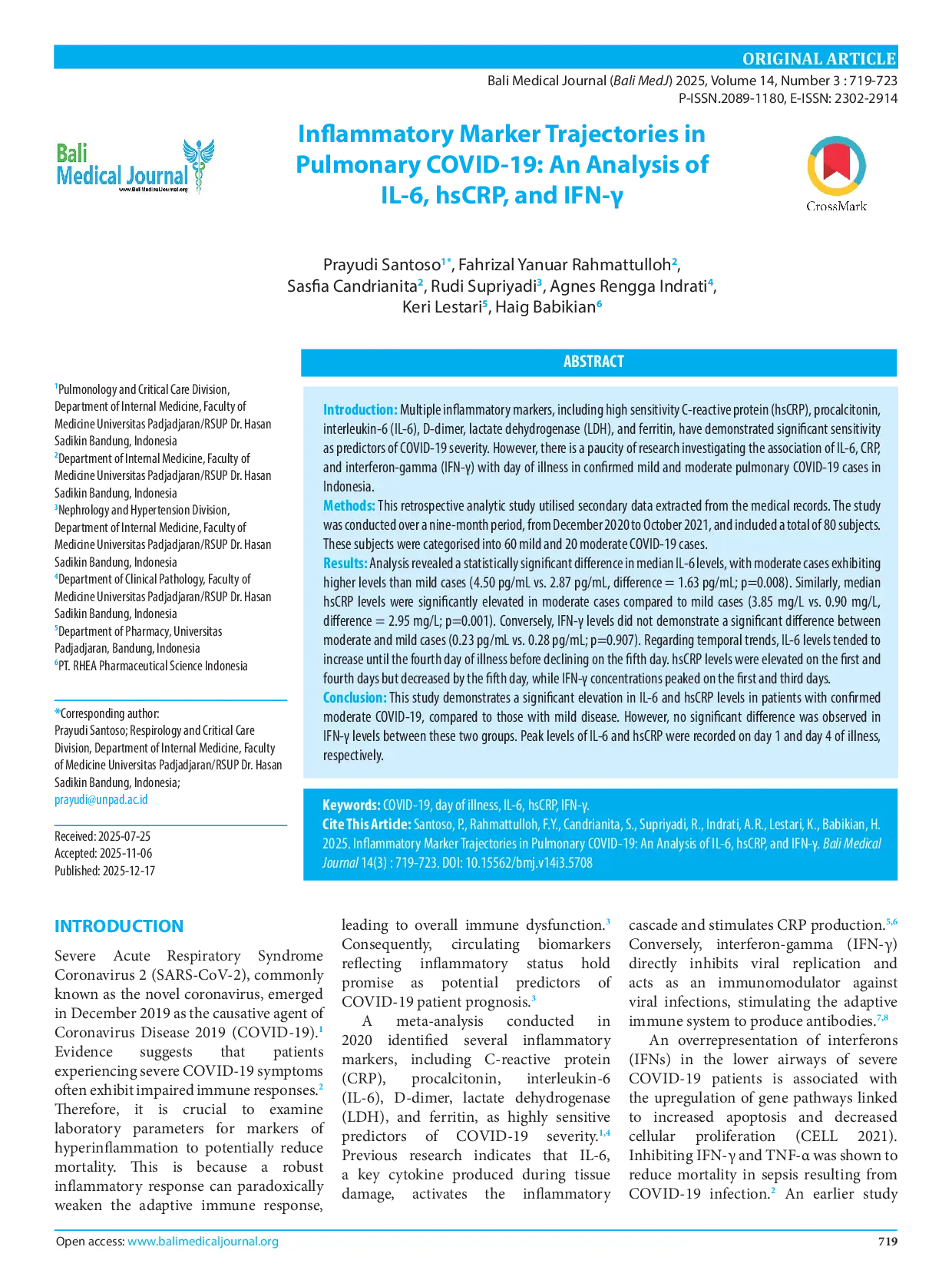 JURIS Inflammatory Marker Trajectories in Pulmonary CoviD 19 An Analysis of Il 6 HsCrP and Ifn
