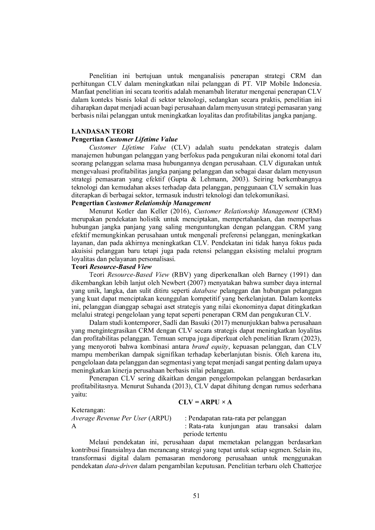 JURIS Analisis Customer Lifetime Value Pada PT VIP Mobile Indonesia