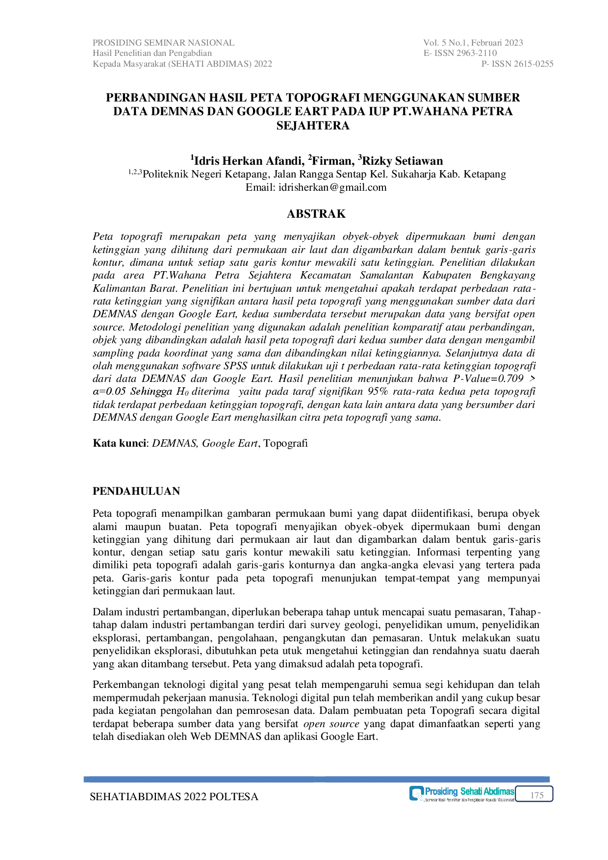 JURIS Perbandingan Hasil Peta Topografi Menggunakan Sumber Data Demnas Dan Google Earth Pada Iup Pt Wahana Petra Sejahtera