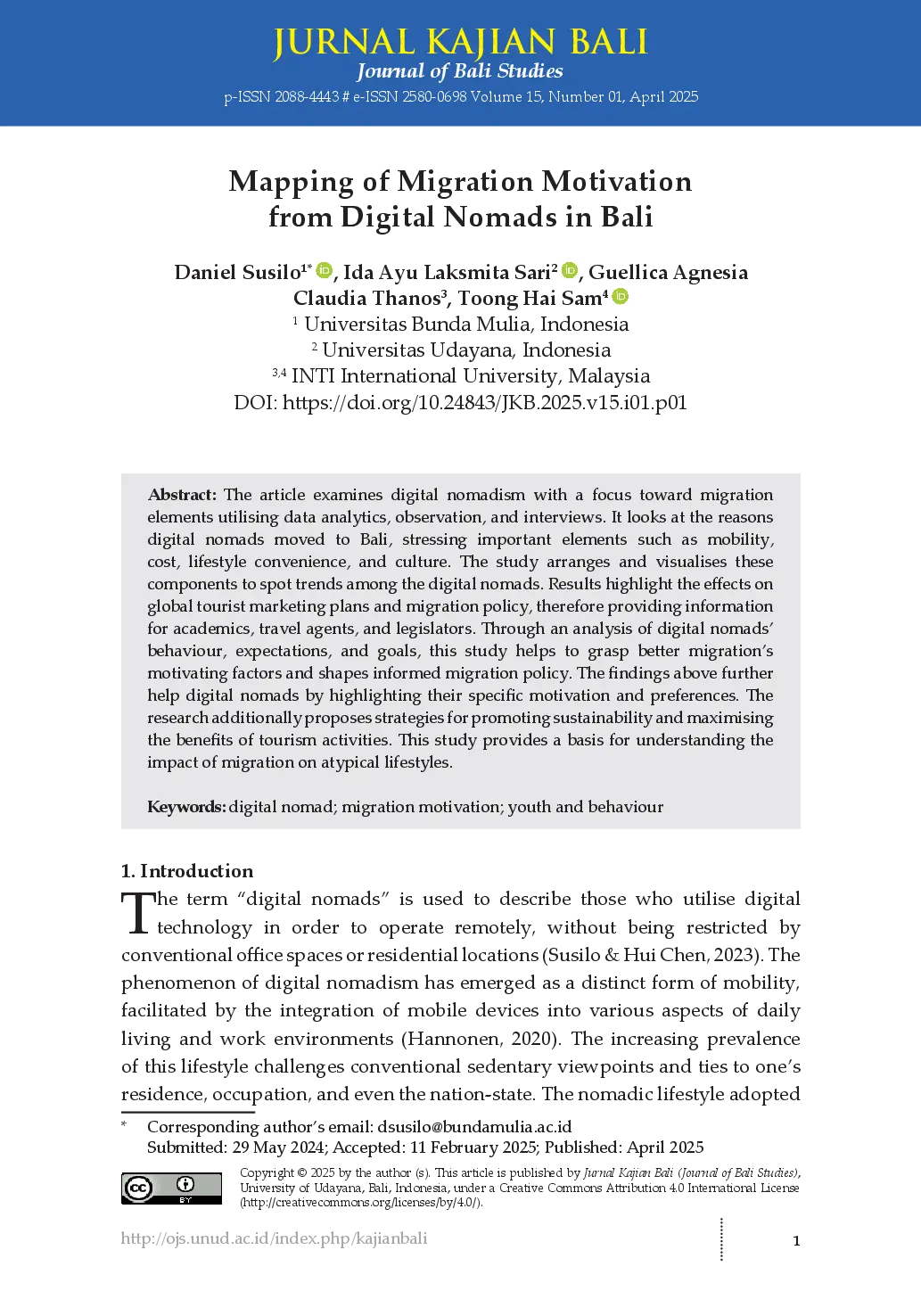 juris Mapping of Migration Motivation from Digital Nomads in Bali