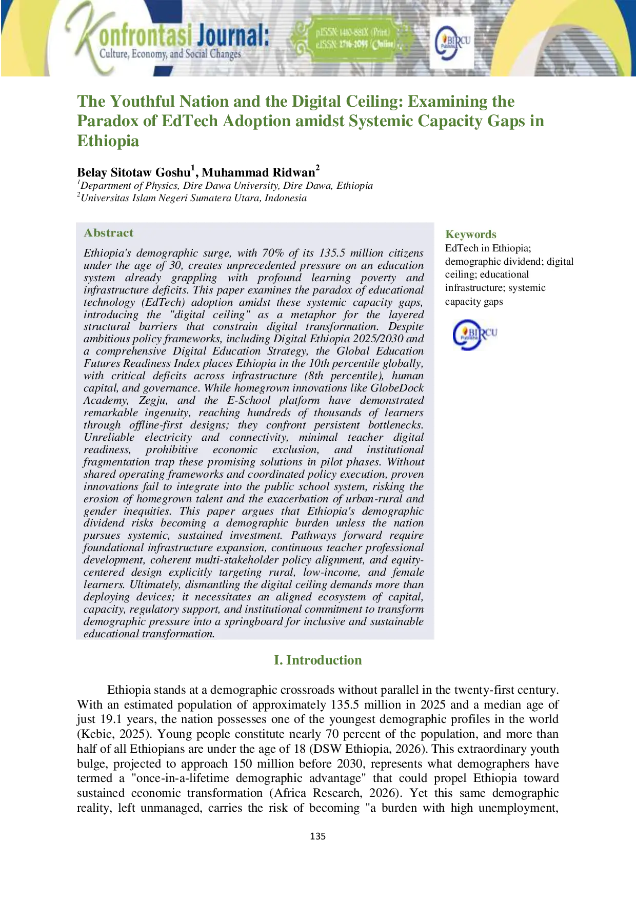 JURIS The Youthful Nation and the Digital Ceiling Examining the Paradox of EdTech Adoption amidst Systemic Capacity Gaps in Ethiopia