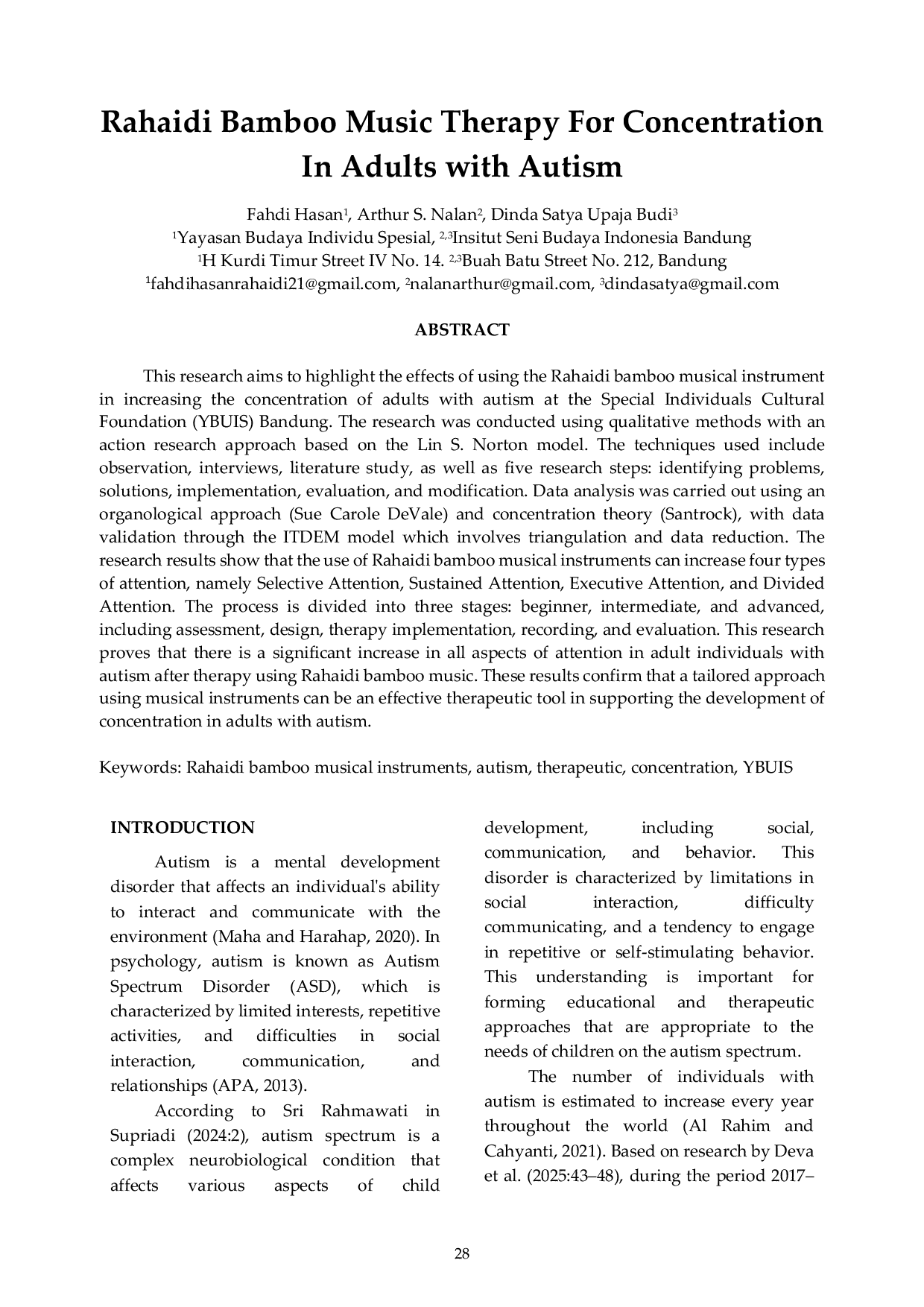 JURIS Rahaidi Bamboo Music Therapy For Concentration In Adults with Autism