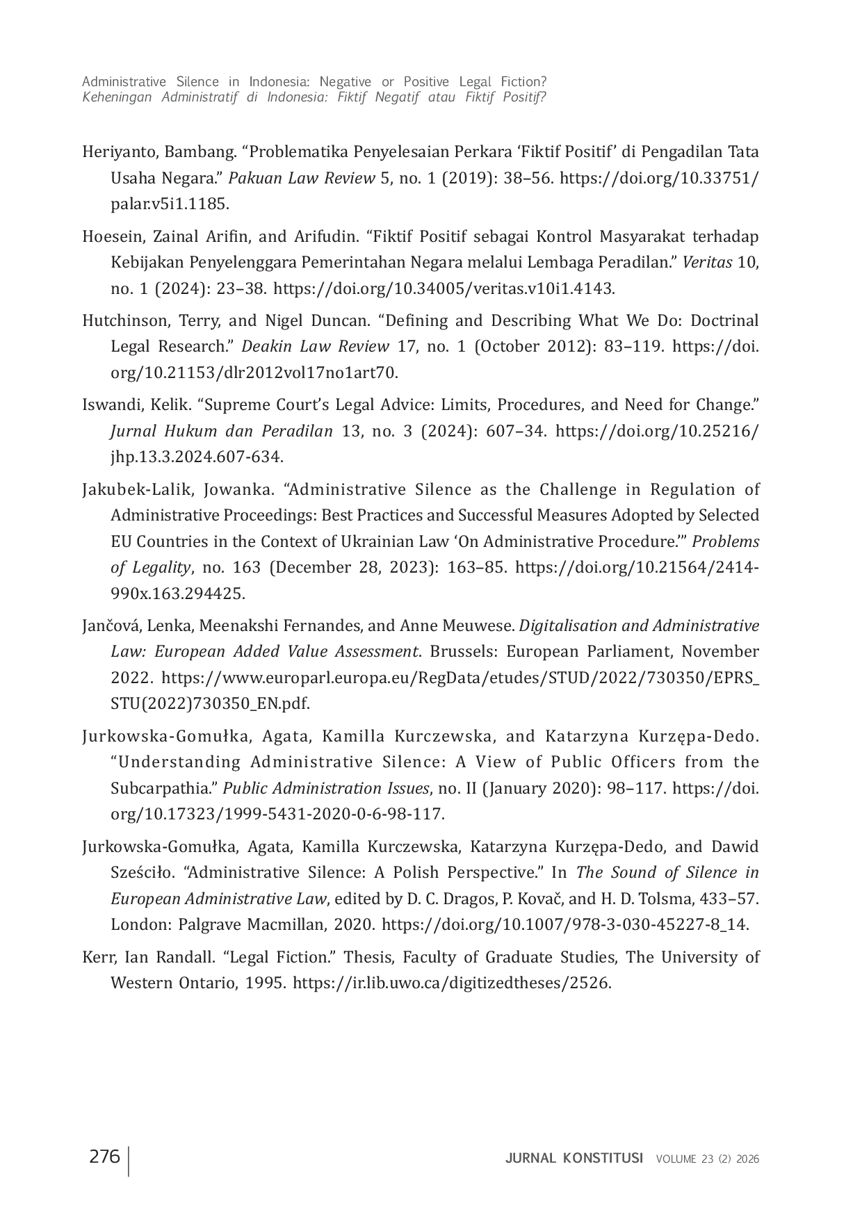 JURIS Administrative Silence in Indonesia Negative or Positive Legal Fiction