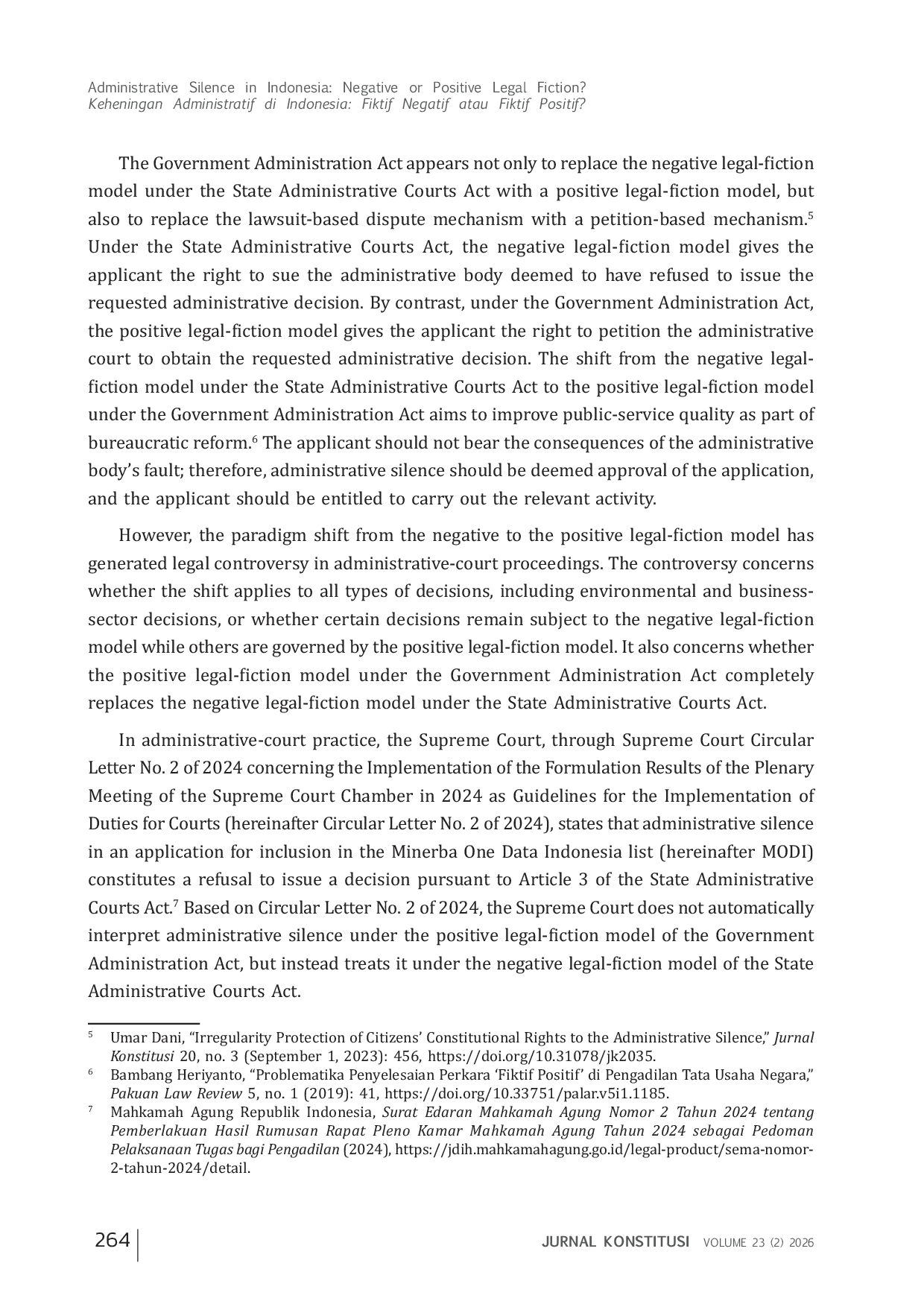 JURIS Administrative Silence in Indonesia Negative or Positive Legal Fiction