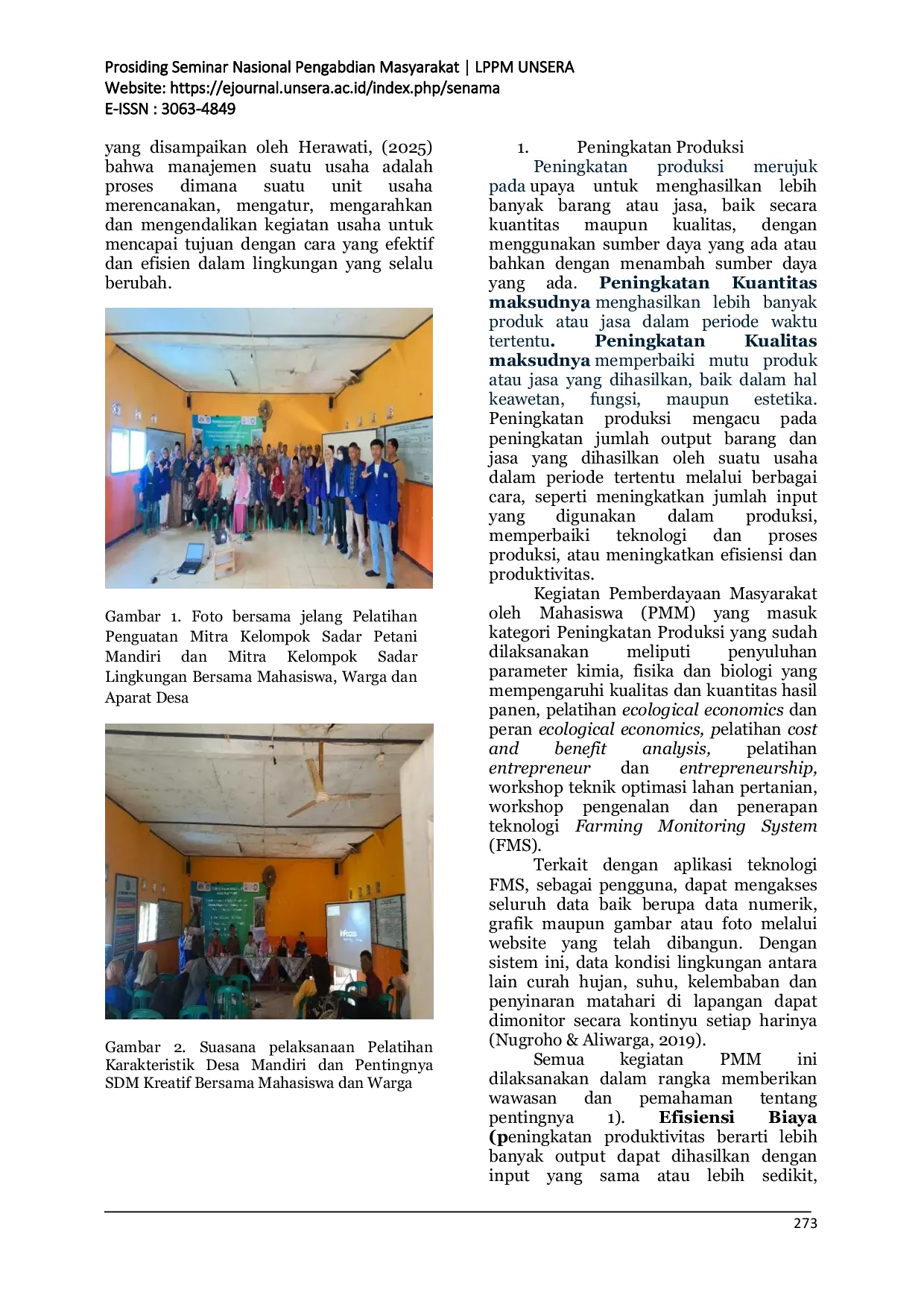 JURIS Peningkatan Kemandirian Masyarakat Desa Walikukun Kecamatan Carenang Kabupaten Serang Melalui Optimasi Lahan Pertanian Berbasis Ecological Economics